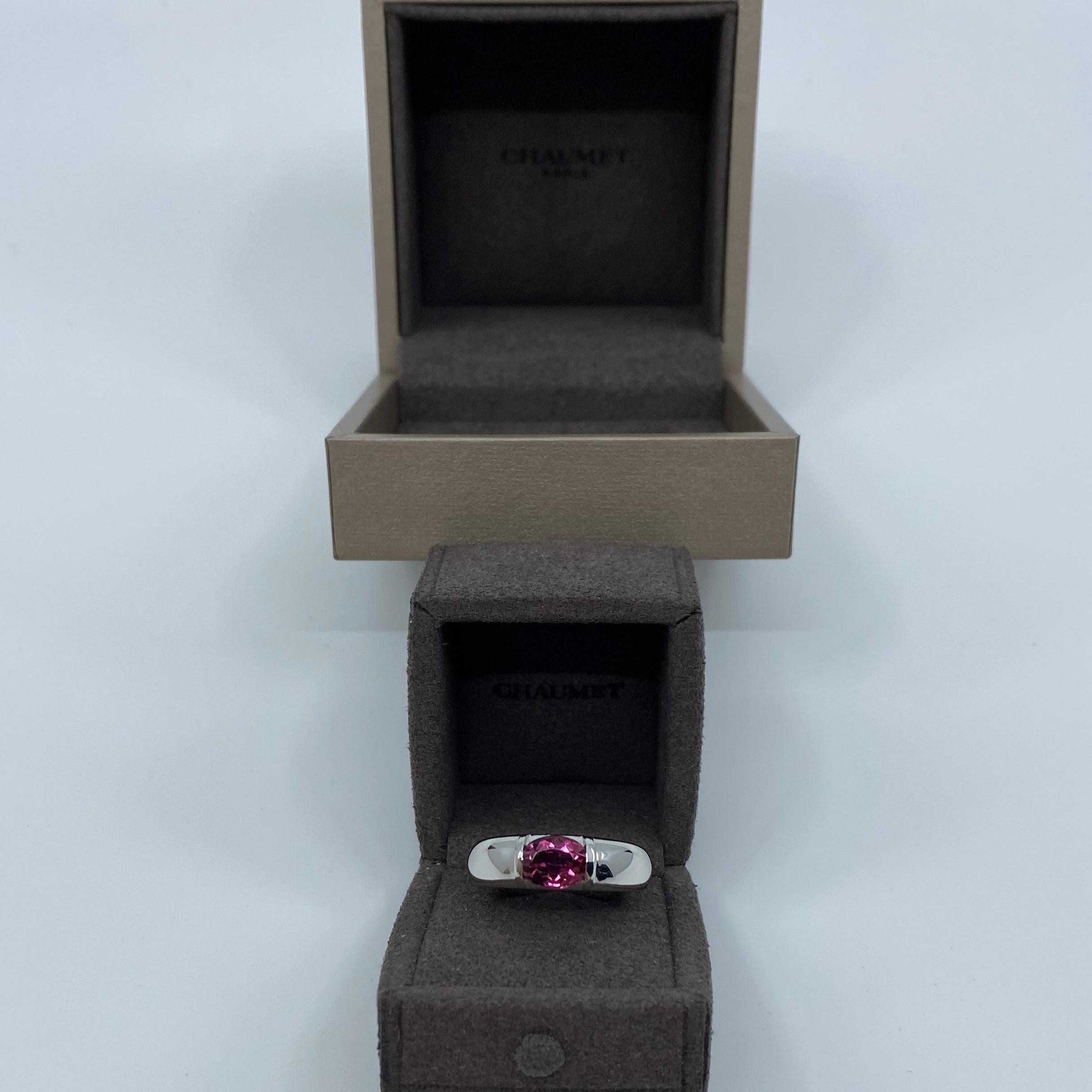 Rare Vintage Chaumet Paris Pink Tourmaline 18k White Gold Ring & Chaumet Box For Sale 2