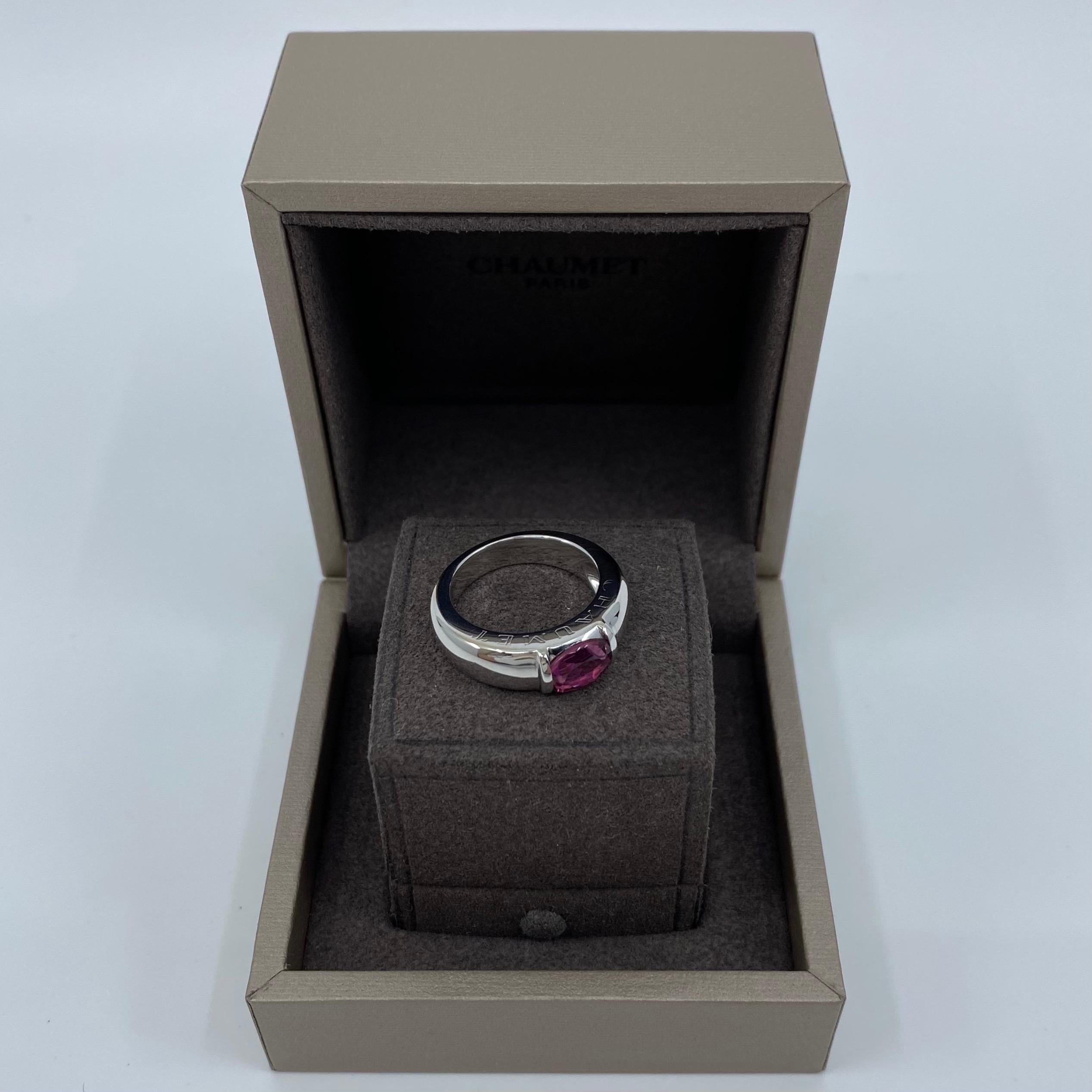 Rare Vintage Chaumet Paris Pink Tourmaline 18k White Gold Ring & Chaumet Box In Excellent Condition For Sale In Birmingham, GB