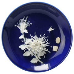 Rare Vintage Chinese Porcelain Proc Relief Plate of Flowers China, 1970-1990