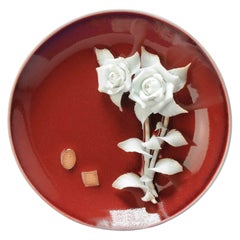 Rare Vintage Chinese Porcelain PROC Relief Plate of Flowers China, 1970-1990