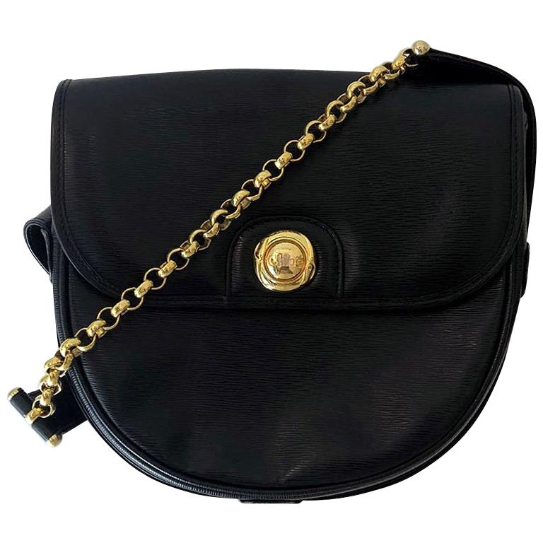 RARE Vintage Chloe Black Epi Leather Gold Chain Crossbody Bag For Sale at 1stdibs