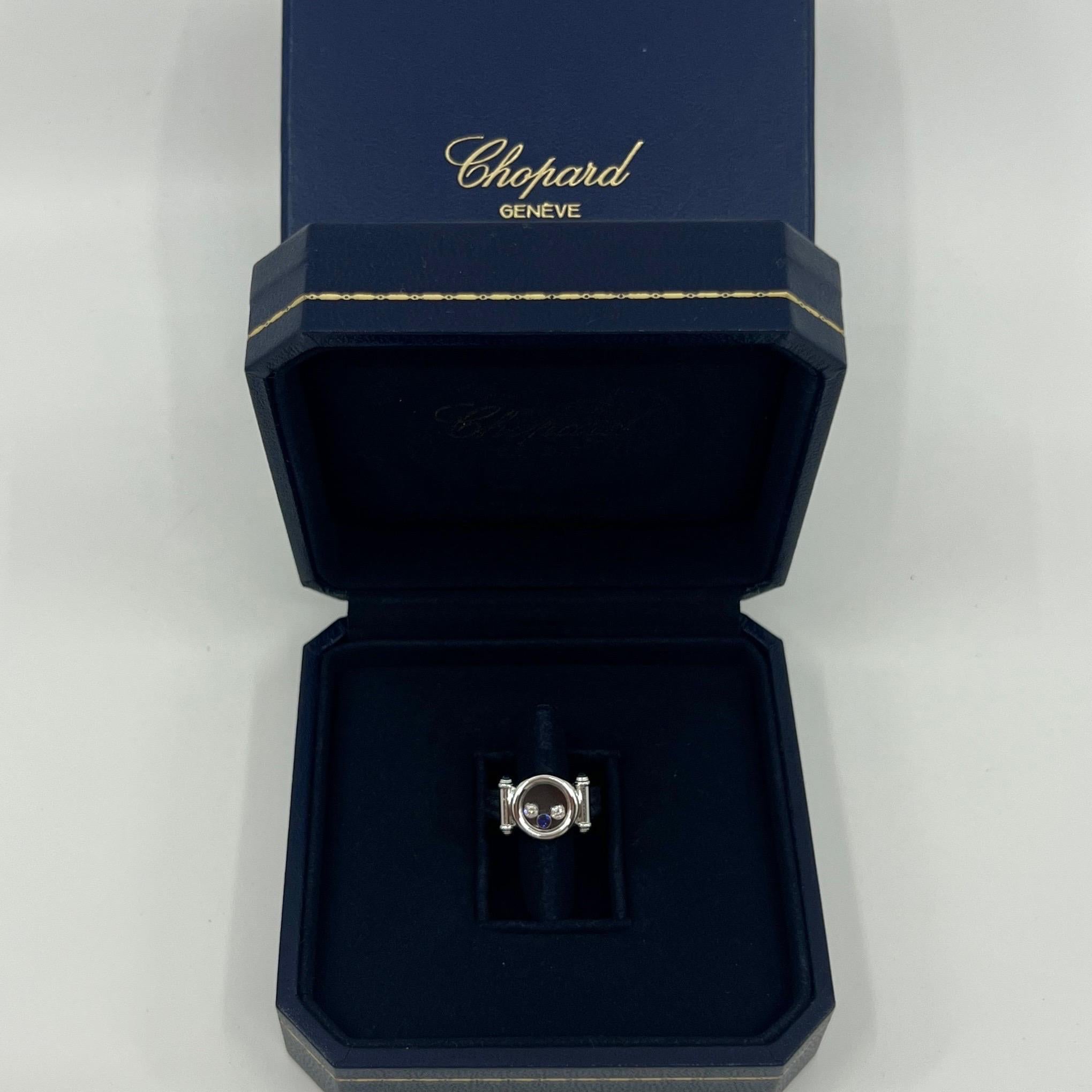 Seltener Vintage Chopard Happy Diamonds Ring aus 18 Karat Weißgold mit blauem Saphir und Diamant im Angebot 6