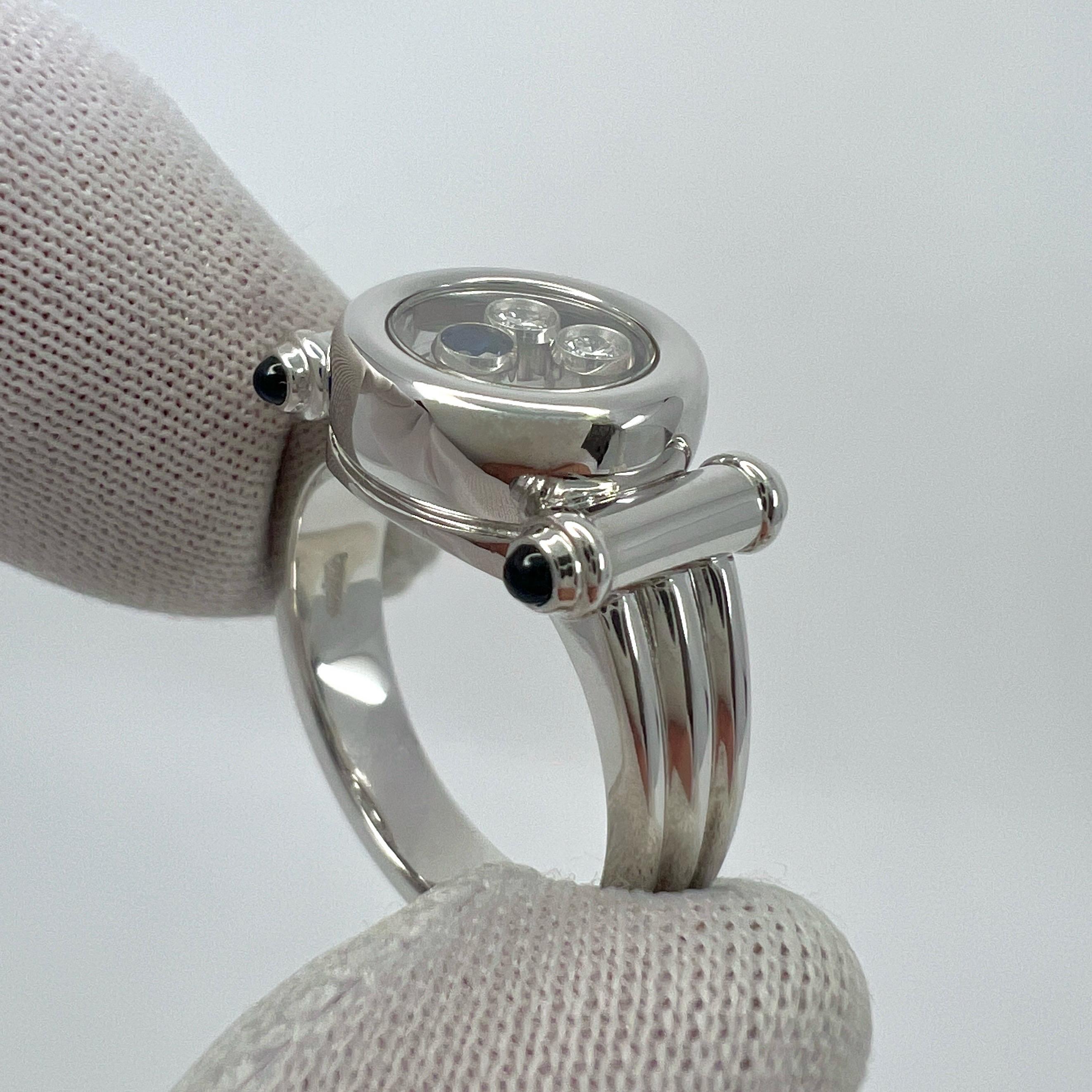 Seltener Vintage Chopard Happy Diamonds Ring aus 18 Karat Weißgold mit blauem Saphir und Diamant im Angebot 8