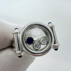 Rare Vintage Chopard Happy Diamonds Blue Sapphire & Diamond 18k White Gold Ring