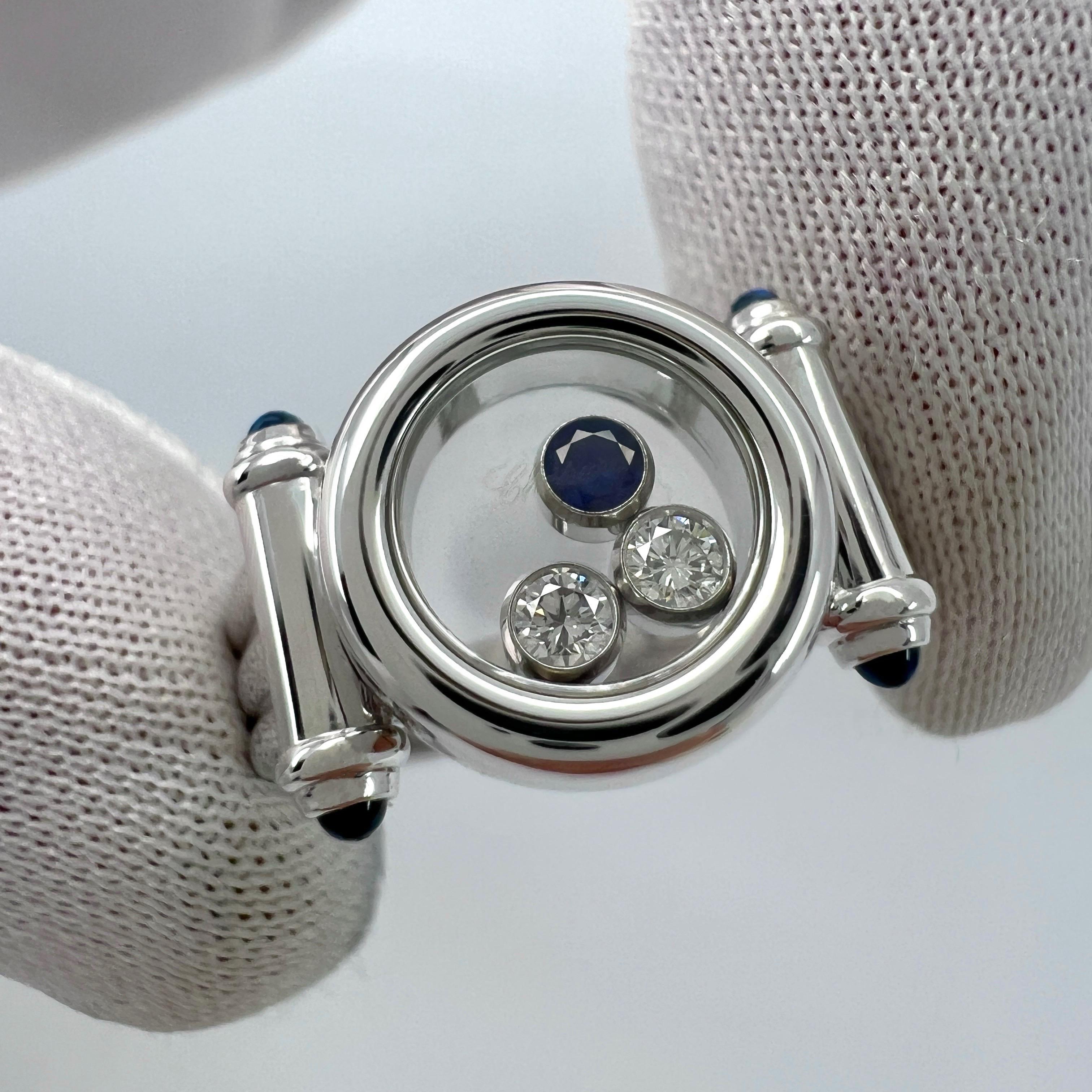 Rare Vintage Chopard Happy Diamonds Blue Sapphire & Diamond 18k White Gold Ring 5