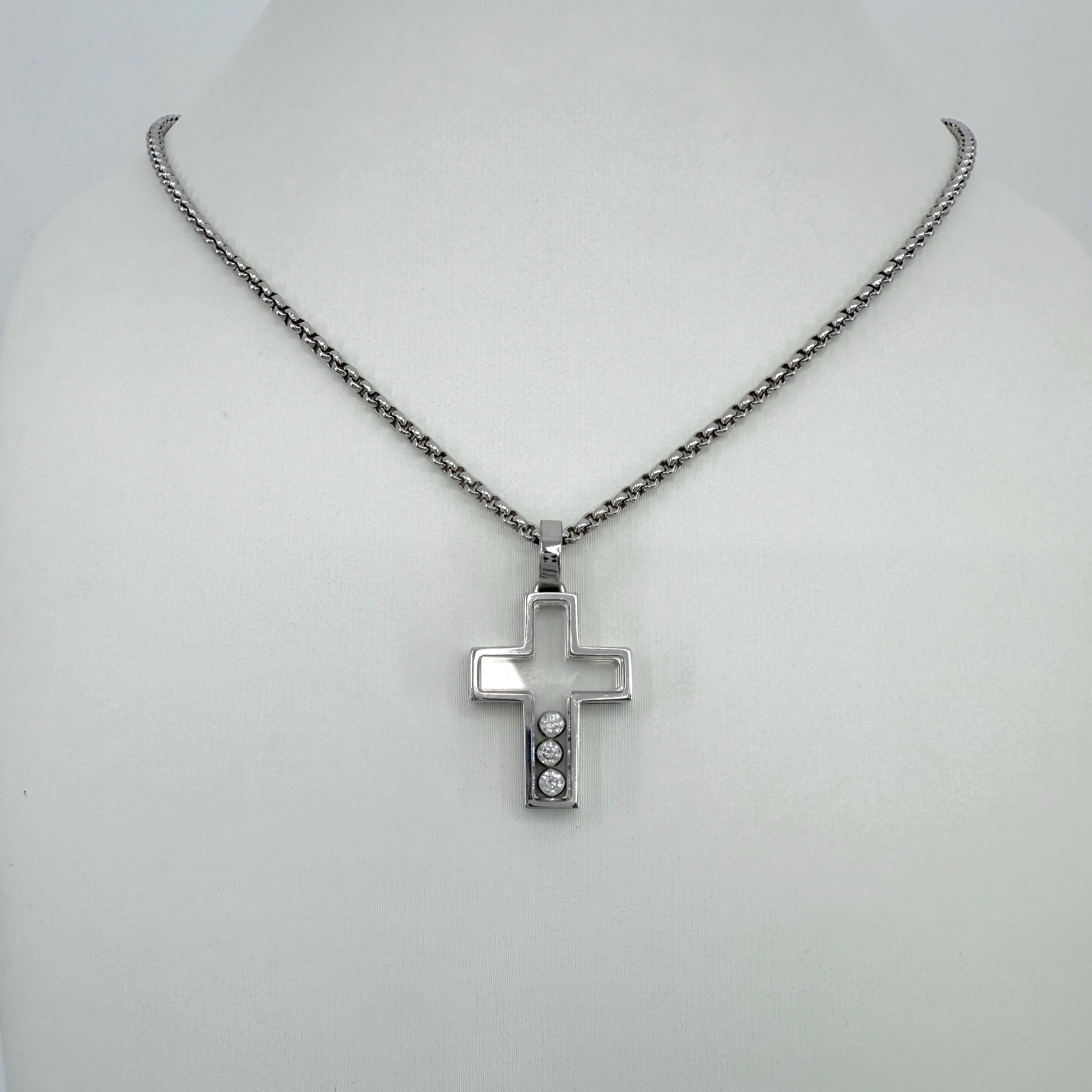 Rare Vintage Chopard Happy Diamonds Cross 18 Karat White Gold Pendant Necklace For Sale 5