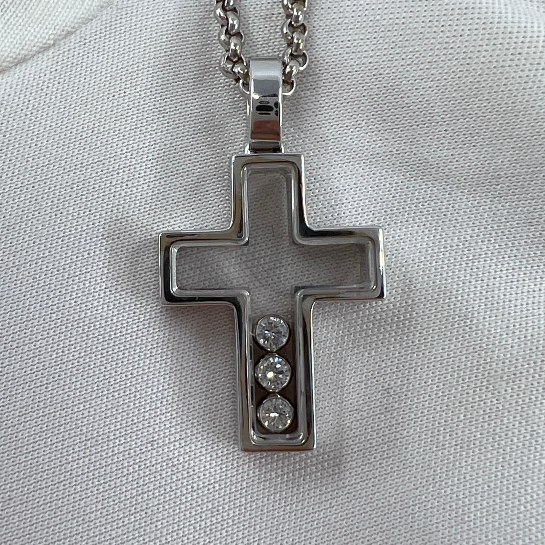 Rare Vintage Chopard Happy Diamonds Cross 18 Karat White Gold Pendant Necklace 3