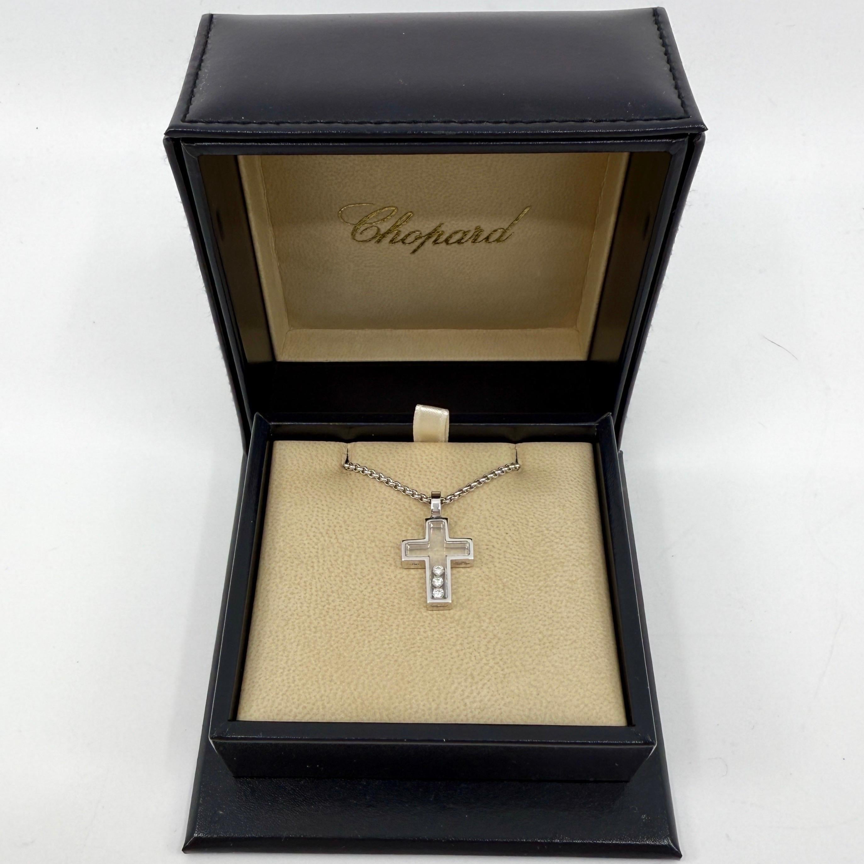 Rare Vintage Chopard Happy Diamonds Cross 18 Karat White Gold Pendant Necklace For Sale 6