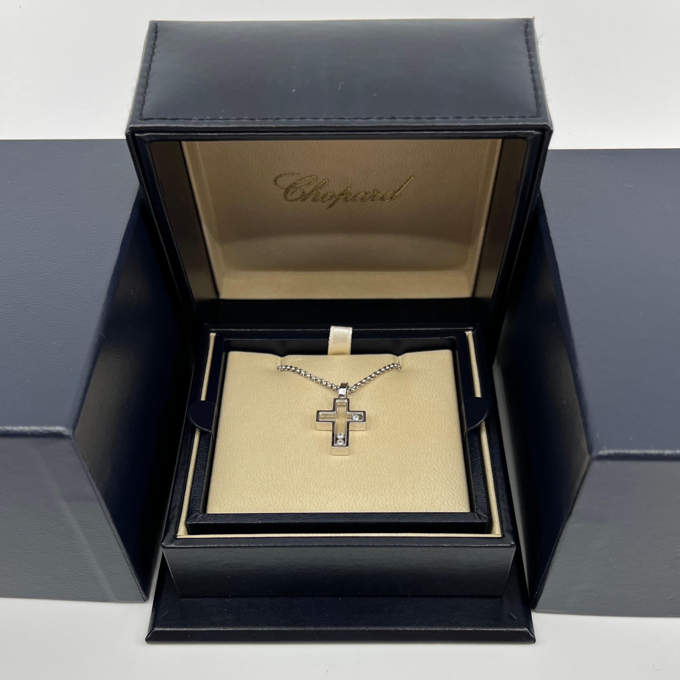 Rare Vintage Chopard Happy Diamonds Cross 18 Karat White Gold Pendant Necklace 4