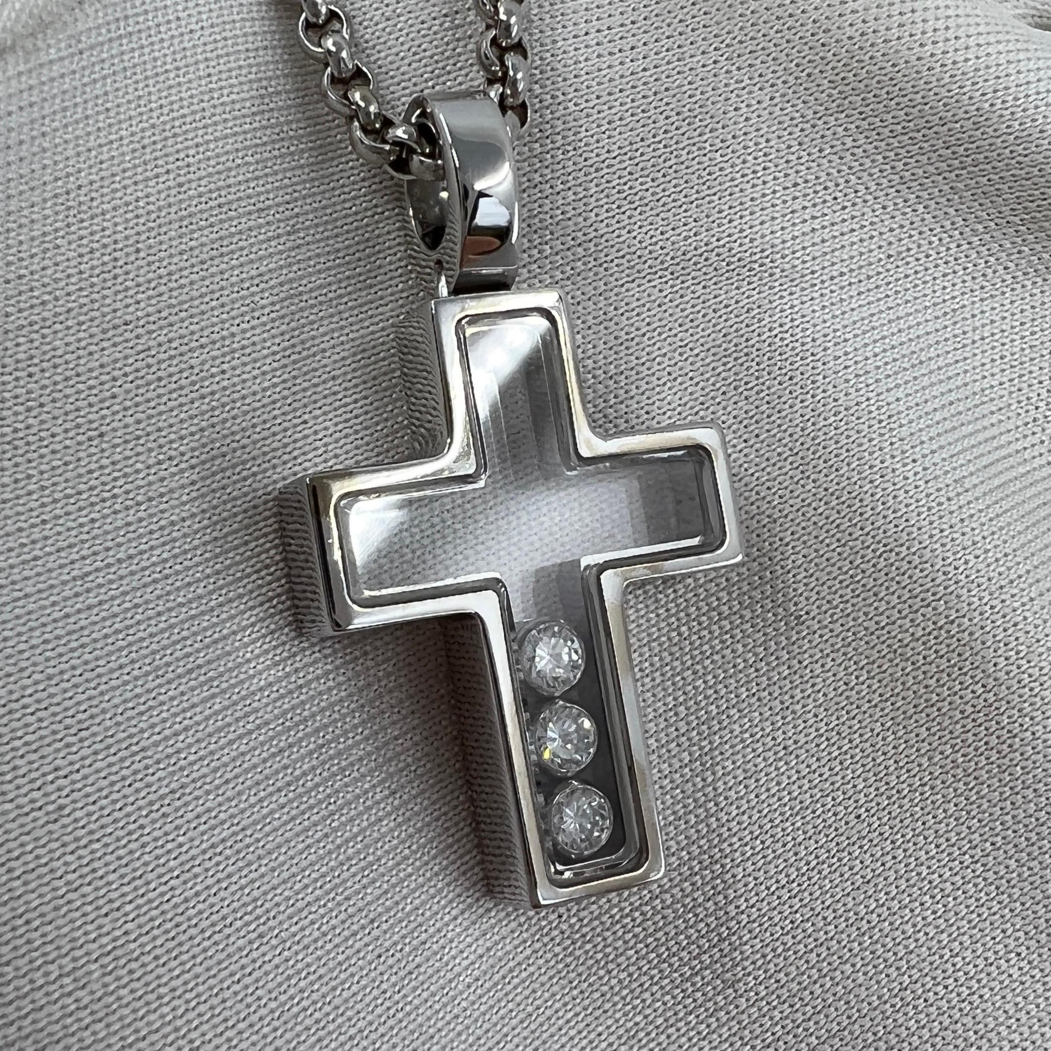 Rare Vintage Chopard Happy Diamonds Cross 18 Karat White Gold Pendant Necklace 5