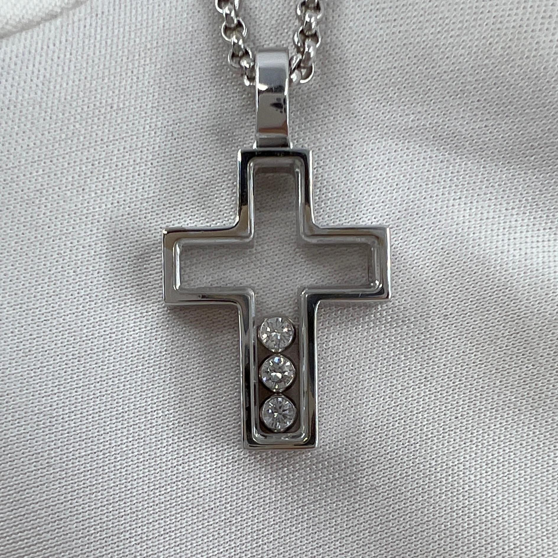 Rare Vintage Chopard Happy Diamonds Cross 18 Karat White Gold Pendant Necklace 6