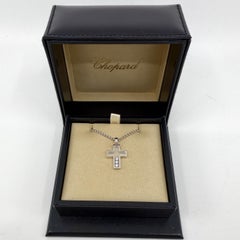 Rare Vintage Chopard Happy Diamonds Cross 18 Karat White Gold Pendant Necklace