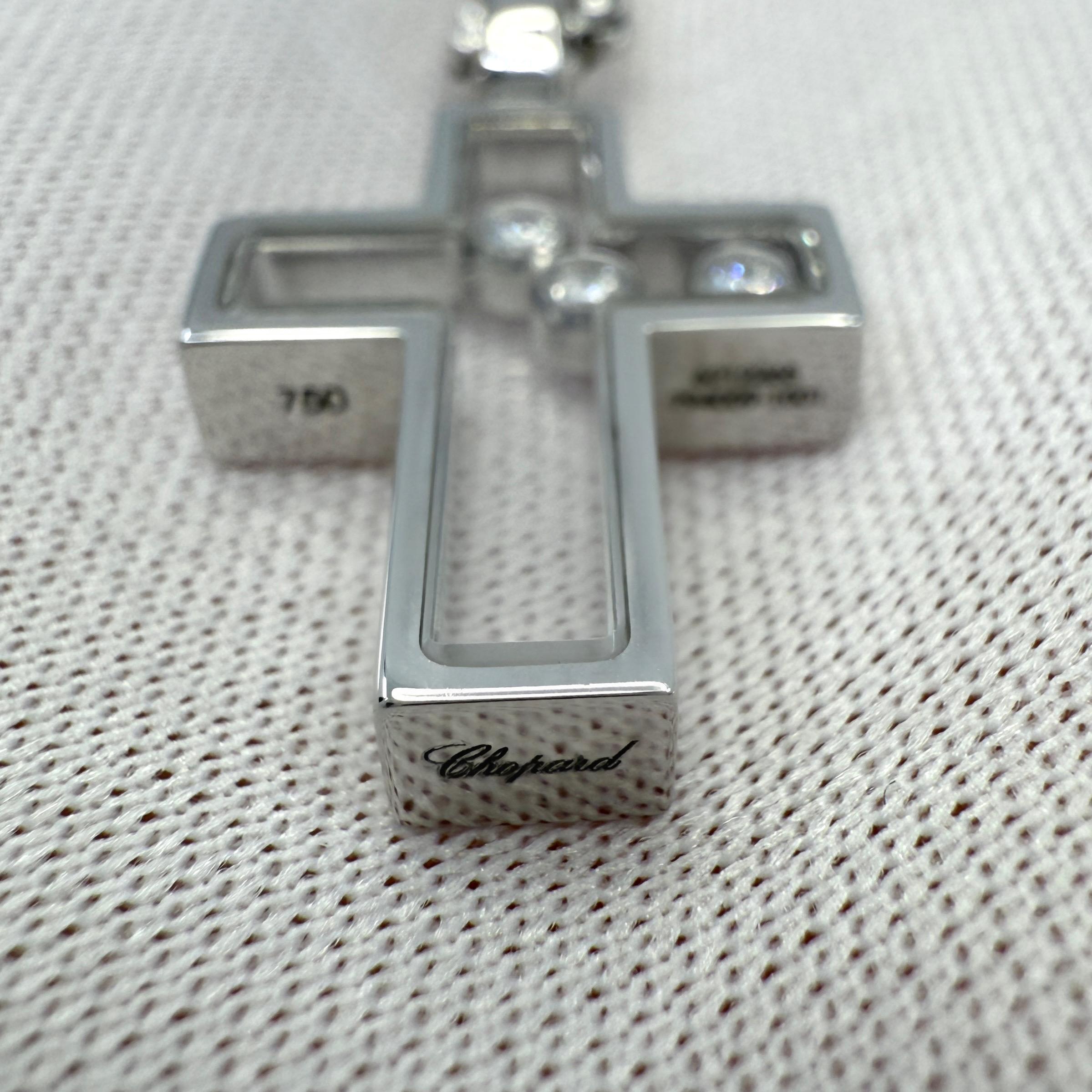 Rare Vintage Chopard Happy Diamonds Cross 18 Karat White Gold Pendant Necklace For Sale 1