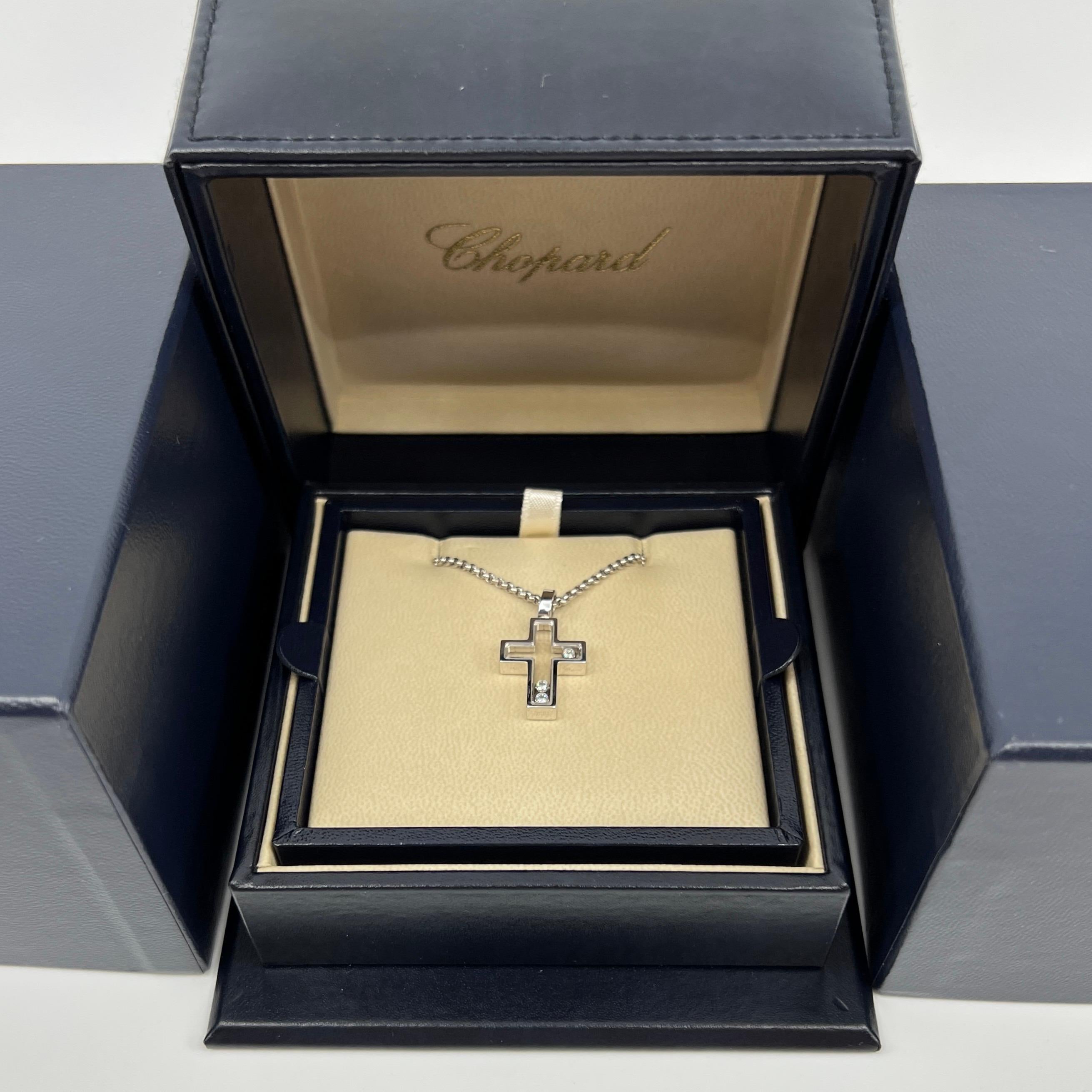 Rare Vintage Chopard Happy Diamonds Cross 18 Karat White Gold Pendant Necklace 1