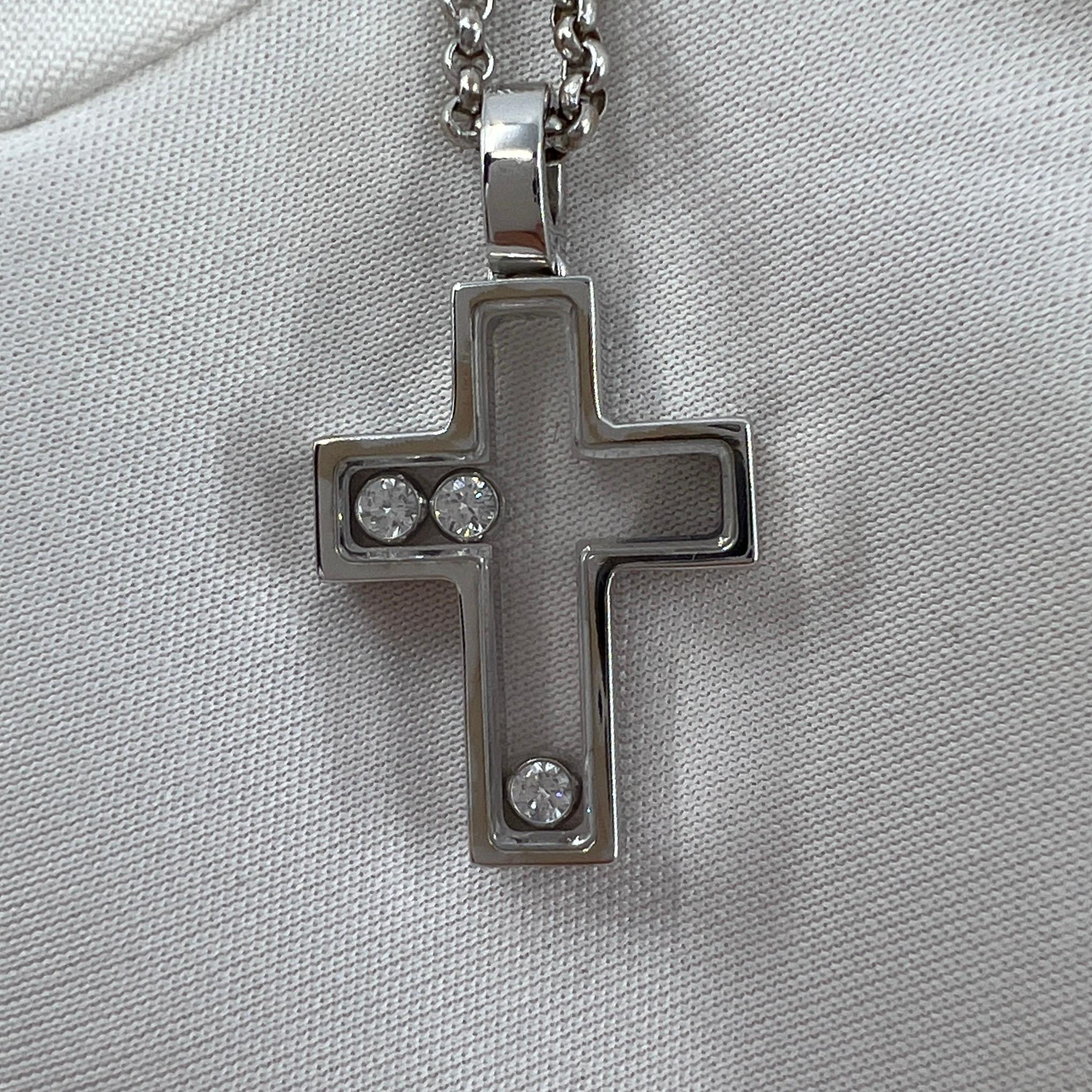 Rare Vintage Chopard Happy Diamonds Cross 18 Karat White Gold Pendant Necklace 2