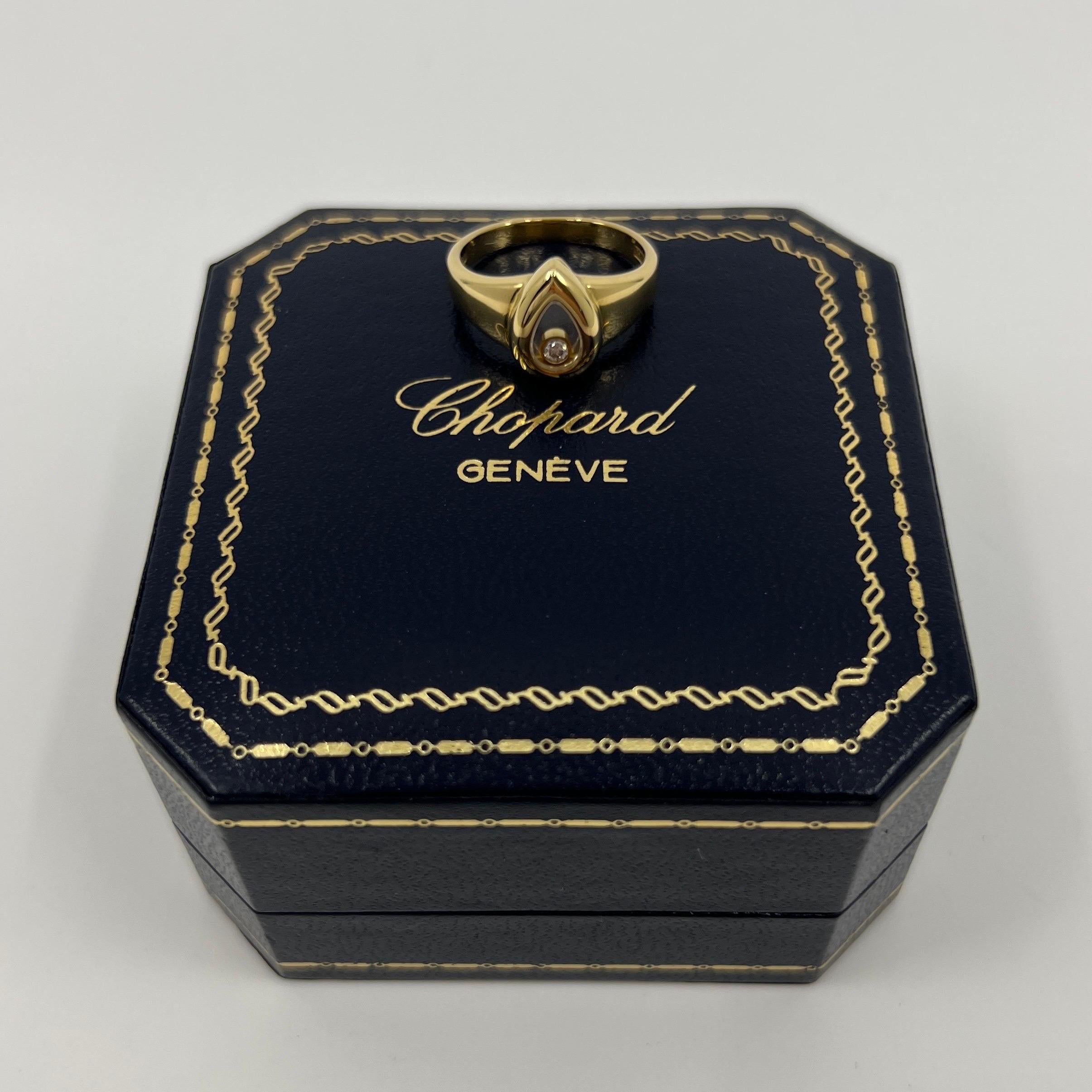 Rare Vintage Chopard Happy Diamonds Pear Shape 18k Yellow Gold Ring with Box In Excellent Condition For Sale In Birmingham, GB
