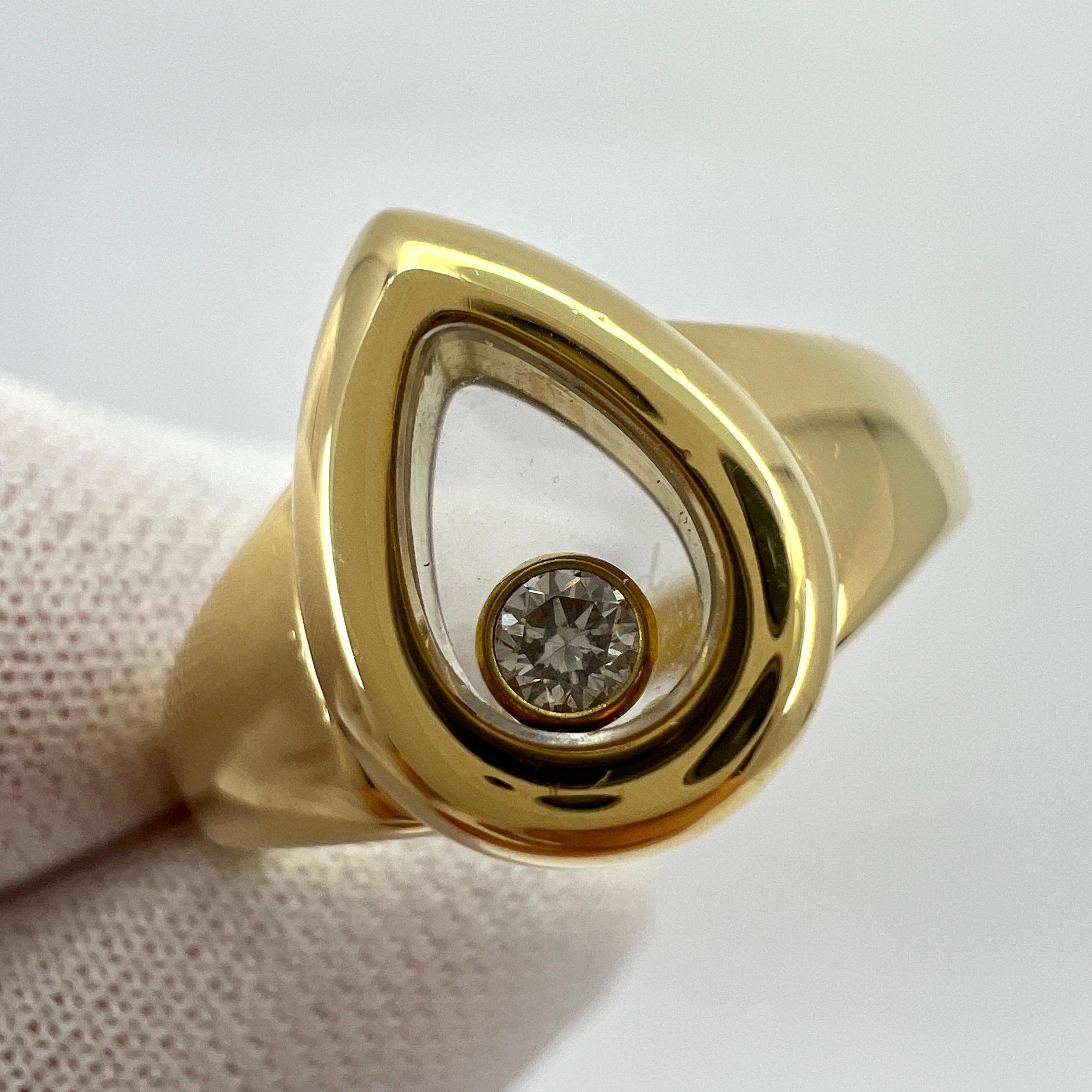 Women's or Men's Rare Vintage Chopard Happy Diamonds Pear Shape 18k Yellow Gold Ring with Box For Sale