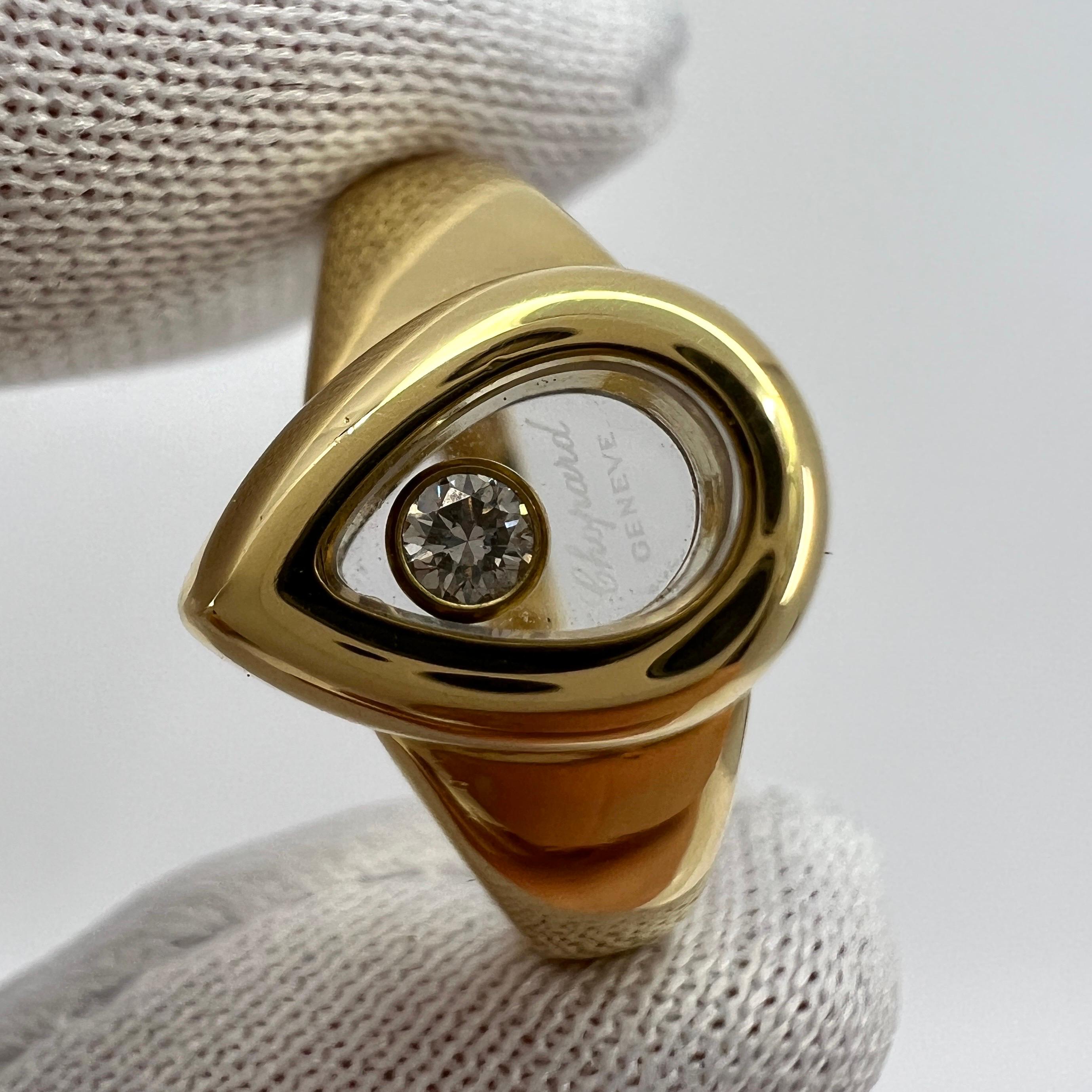 Chopard, bague vintage rare Happy Diamonds en forme de poire en or jaune 18 carats avec boîte en vente 1