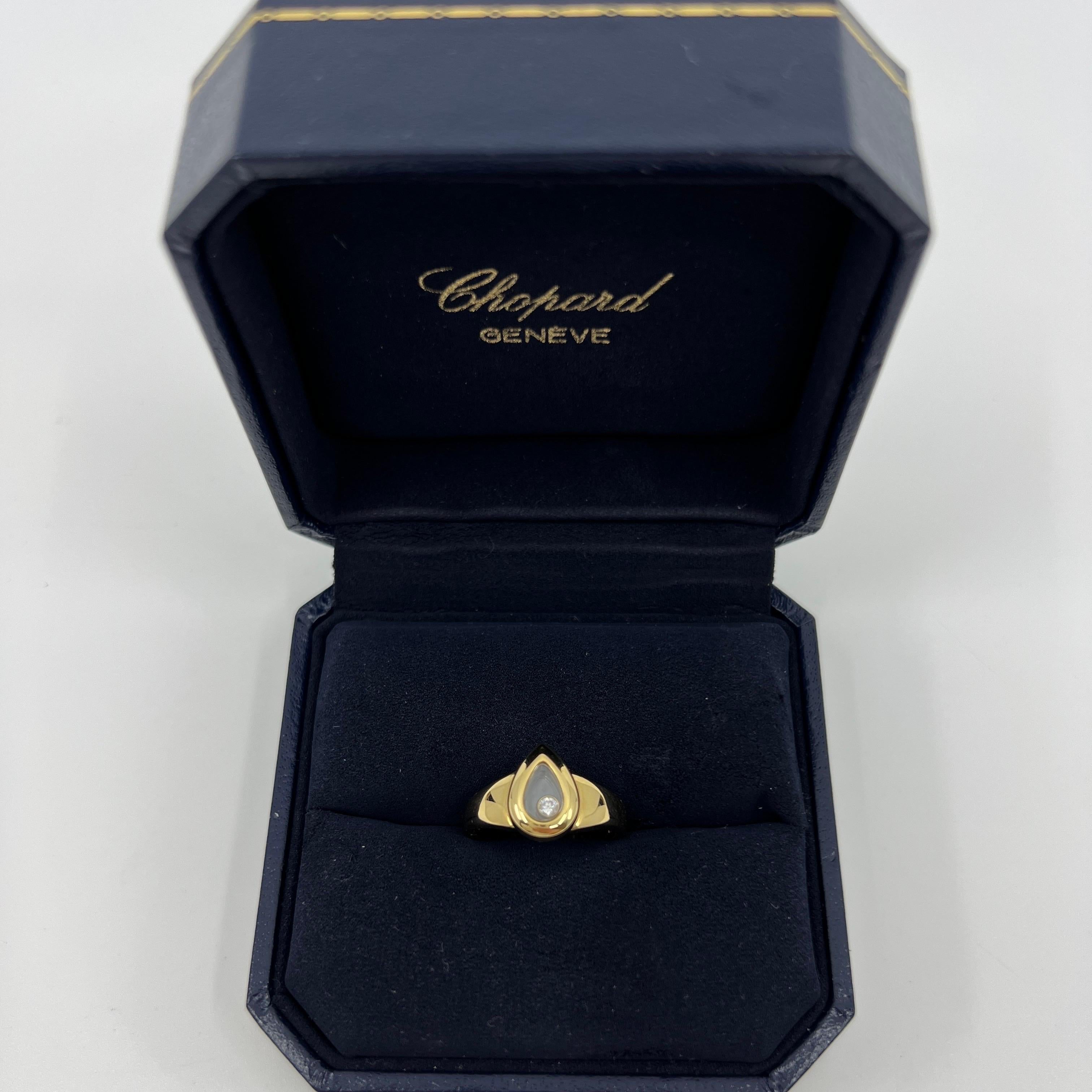 Chopard, bague vintage rare Happy Diamonds en forme de poire en or jaune 18 carats avec boîte en vente 2