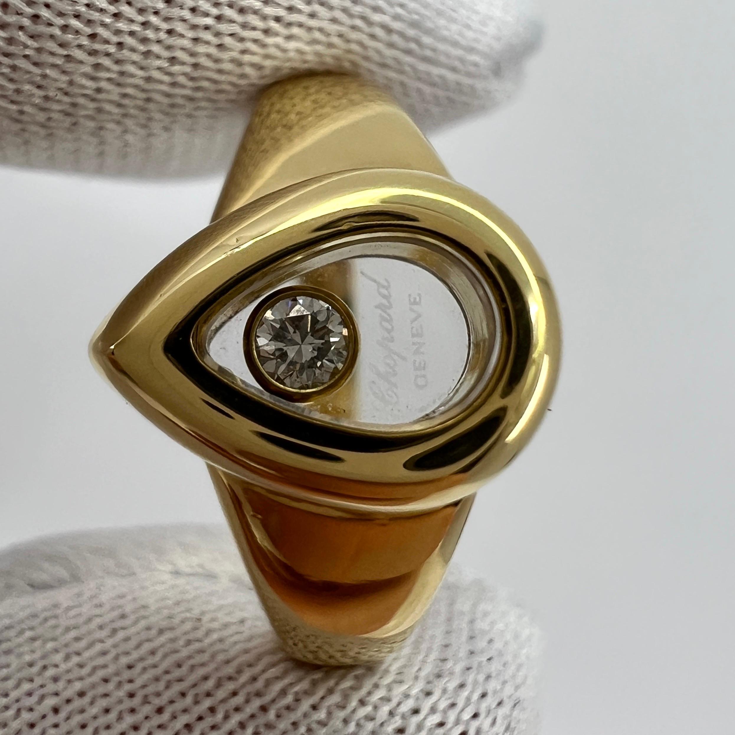 Rare Vintage Chopard Happy Diamonds Pear Shape 18k Yellow Gold Ring with Box For Sale 4