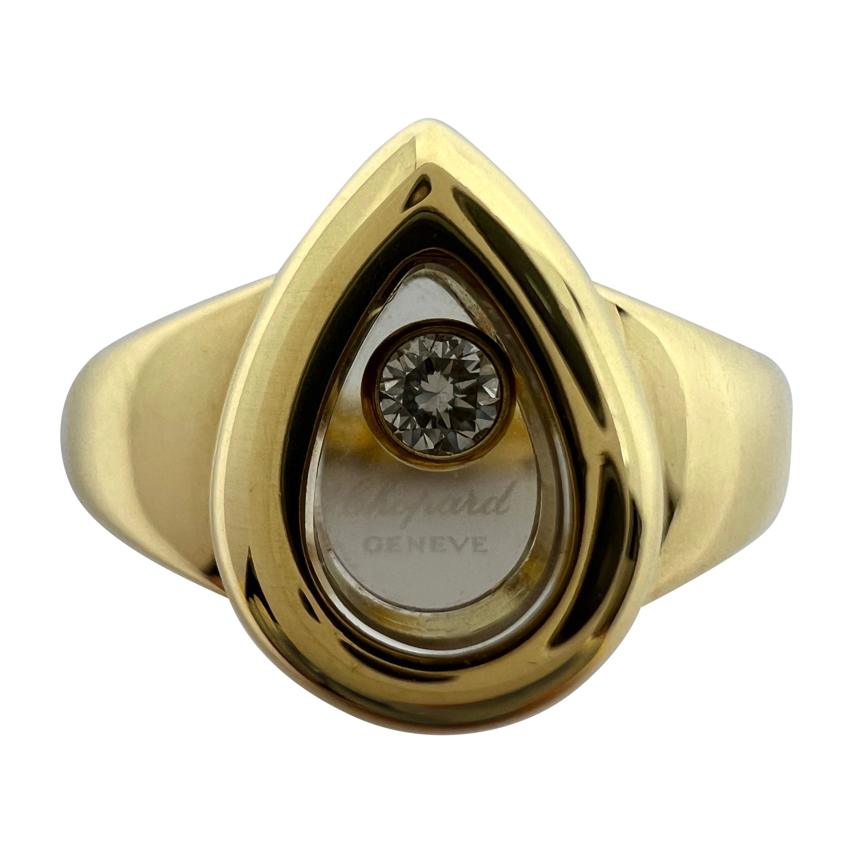 Seltener Vintage Chopard Happy Diamonds Birnenförmiger 18k Gelbgold Ring mit Schachtel im Angebot