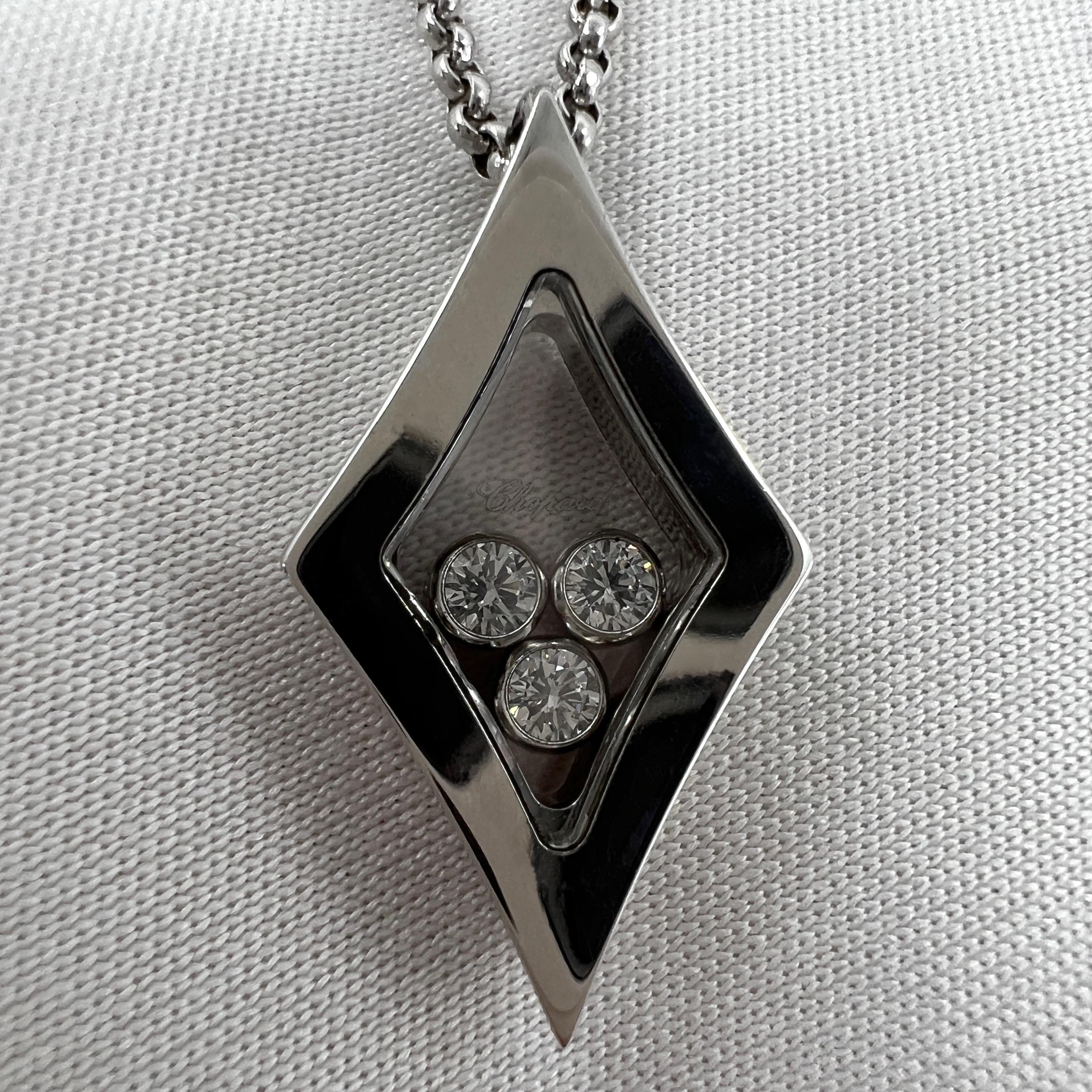 Round Cut Rare Vintage Chopard Happy Diamonds Rhombus 18 Karat White Gold Pendant Necklace For Sale
