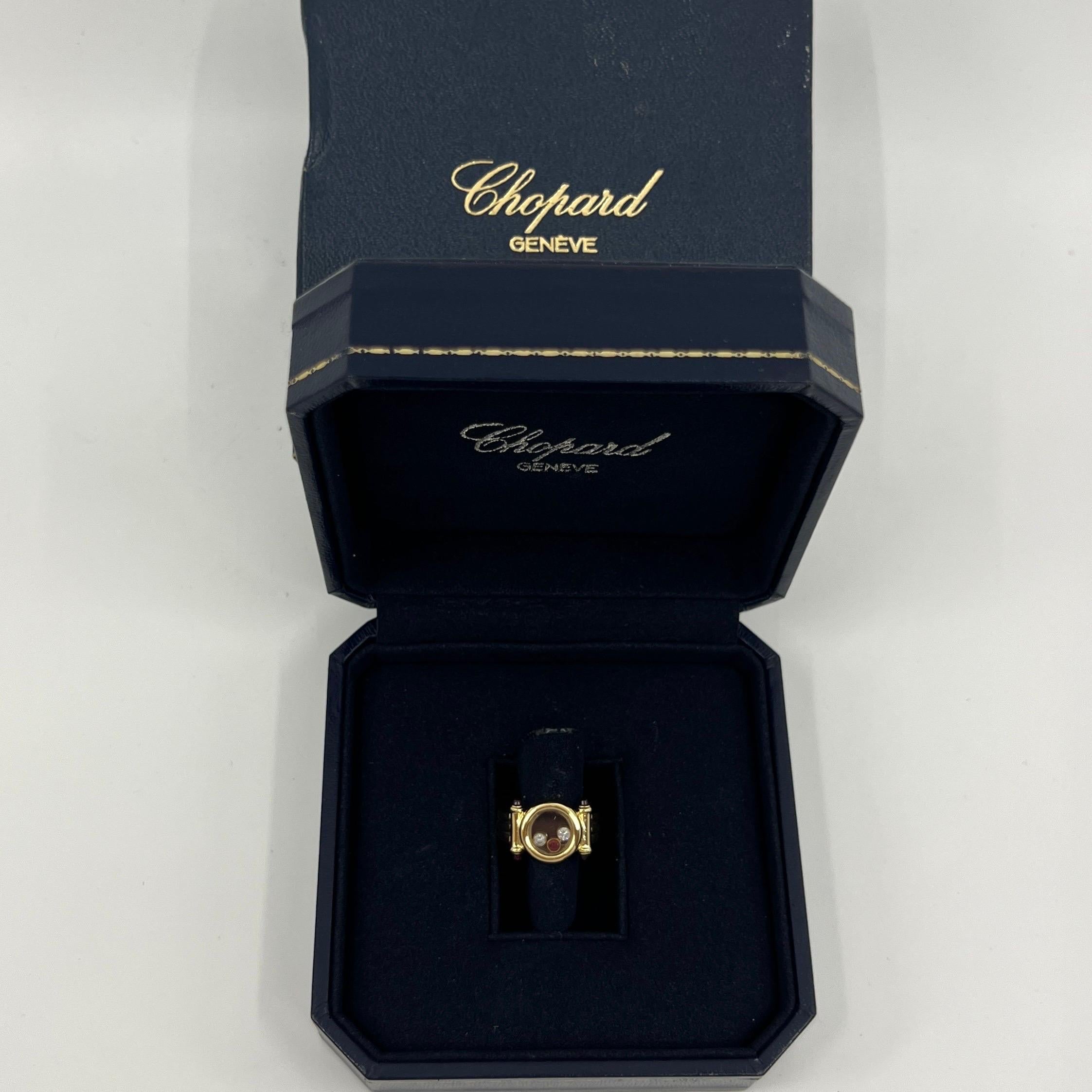Seltener Vintage Chopard Happy Diamonds Diamanten Rubin & Diamant 18k Gelbgold Ring mit Schachtel 5