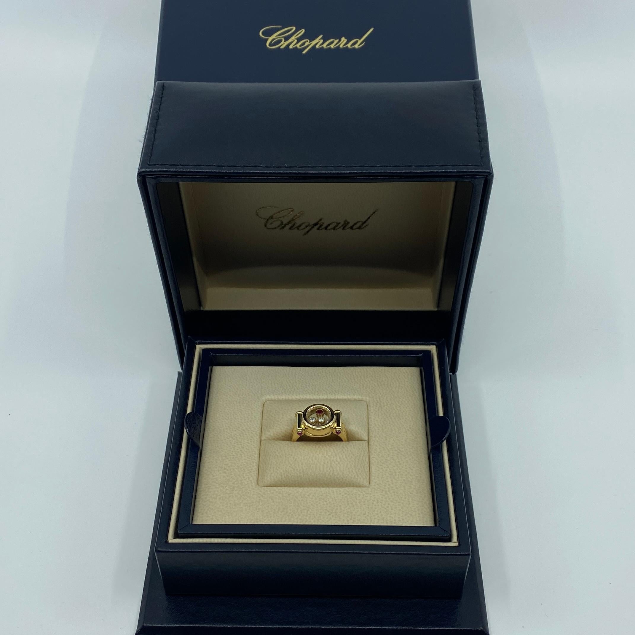 Rare Vintage Chopard Happy Diamonds Ruby & Diamond 18k Yellow Gold Ring with Box 3
