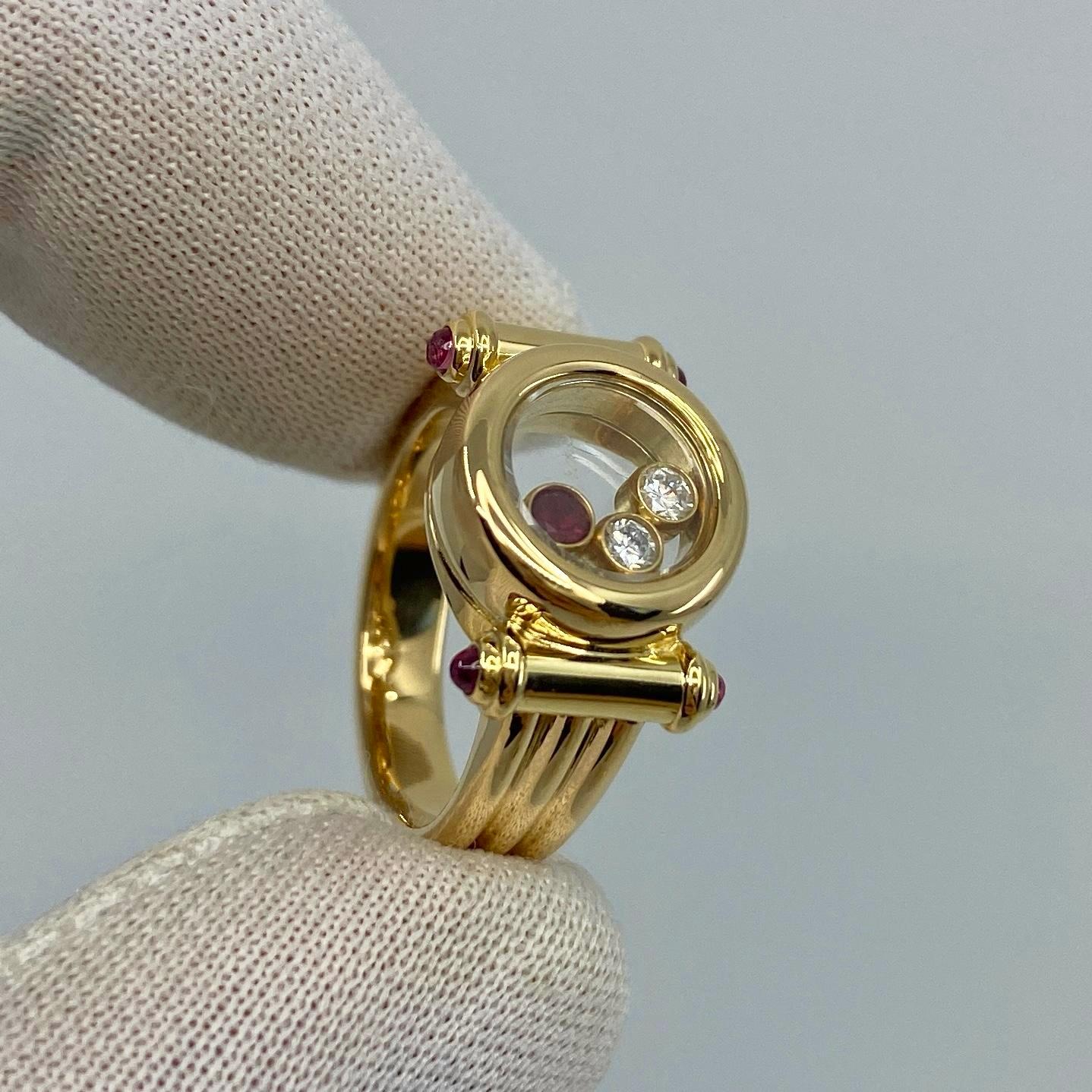 Rare Vintage Chopard Happy Diamonds Ruby & Diamond 18k Yellow Gold Ring with Box 5