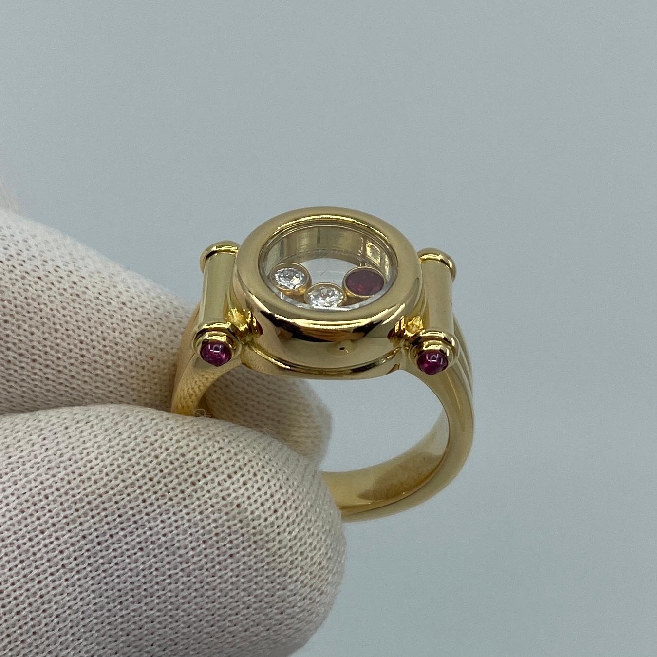 Rare Vintage Chopard Happy Diamonds Ruby & Diamond 18k Yellow Gold Ring with Box 4
