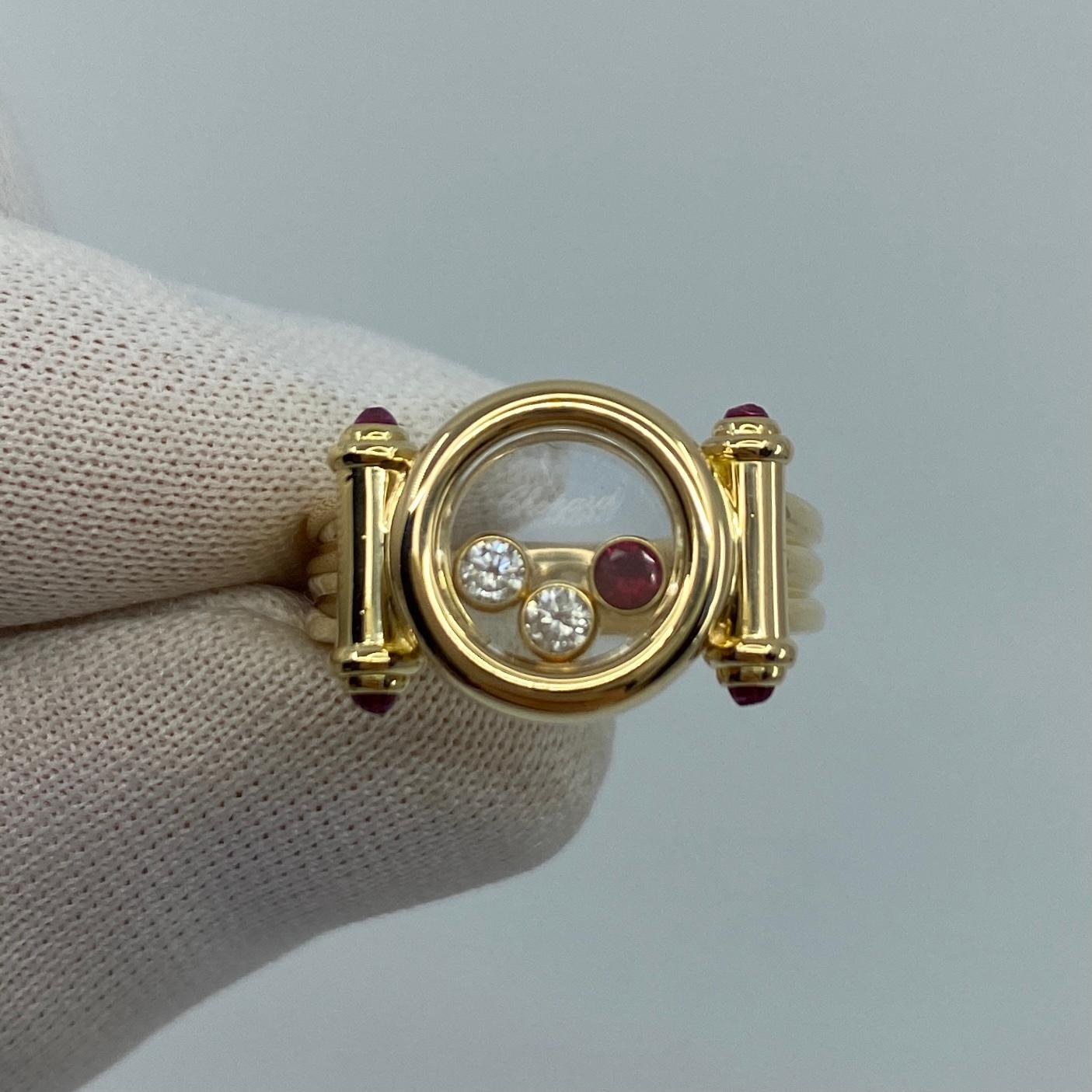 Rare Vintage Chopard Happy Diamonds Ruby & Diamond 18k Yellow Gold Ring with Box 5