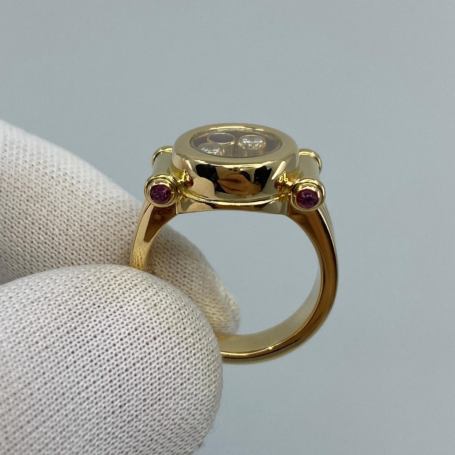 Rare Vintage Chopard Happy Diamonds Ruby & Diamond 18k Yellow Gold Ring with Box 6
