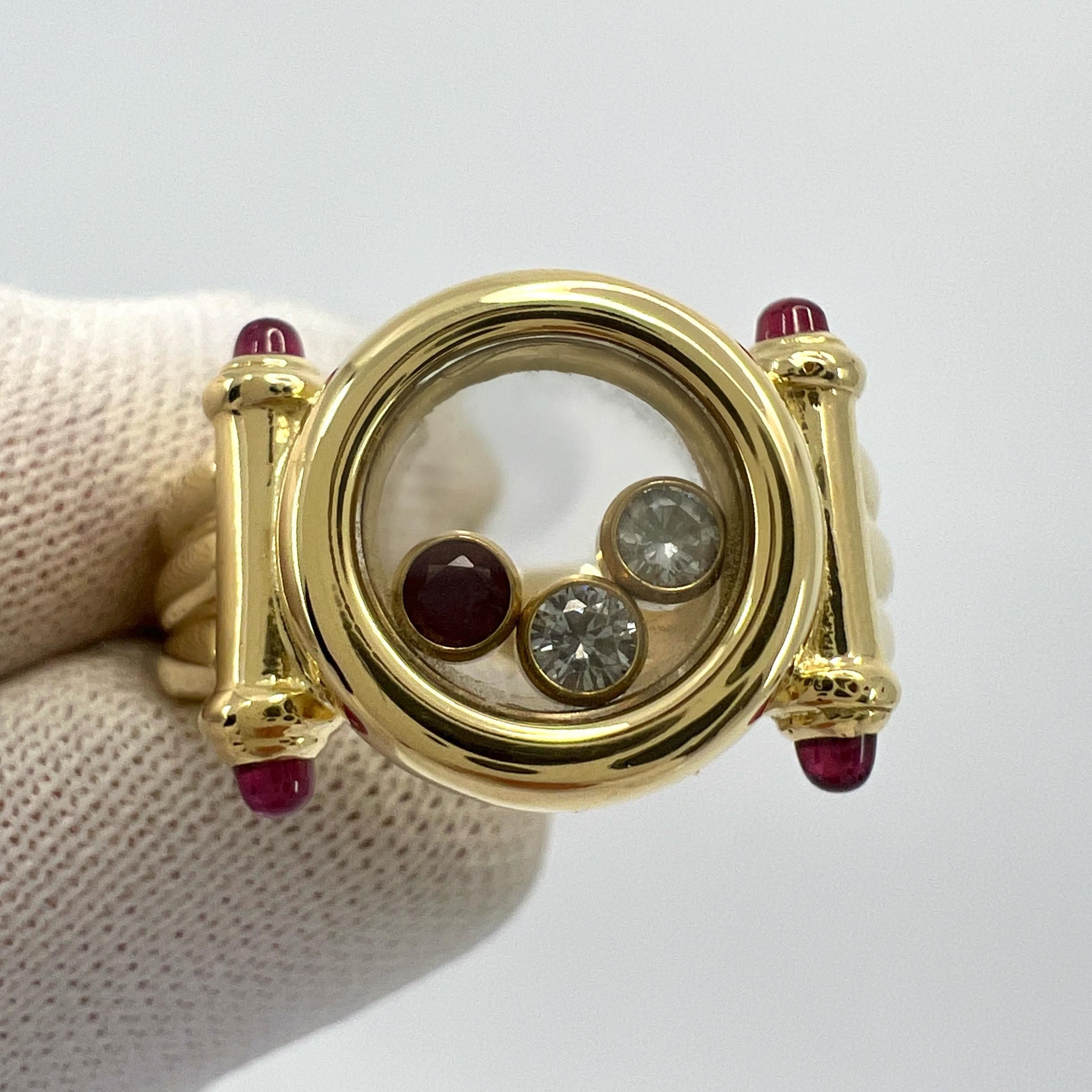 Seltener Vintage Chopard Happy Diamonds Diamanten Rubin & Diamant 18k Gelbgold Ring mit Schachtel im Zustand „Gut“ in Birmingham, GB