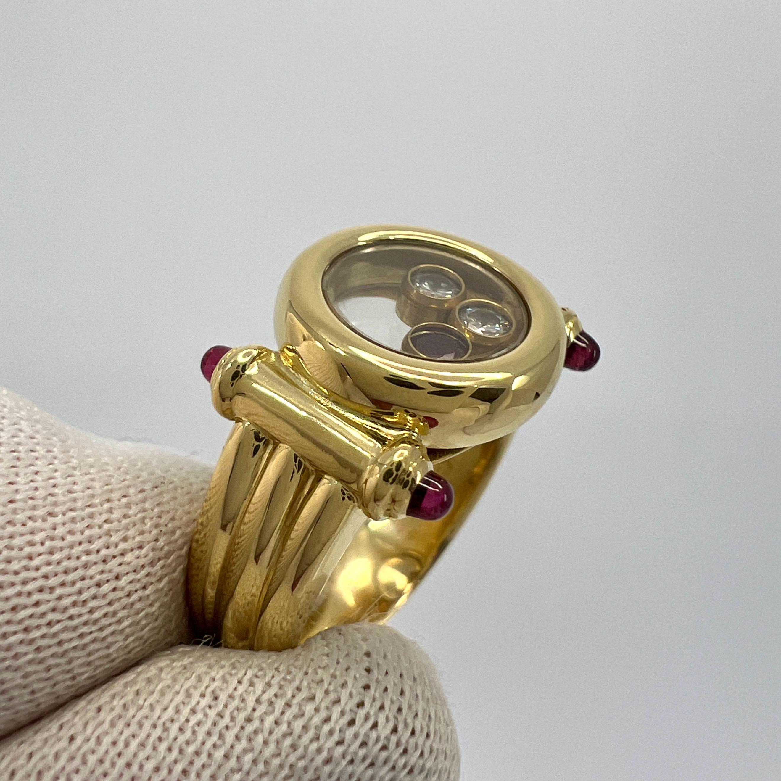 Seltener Vintage Chopard Happy Diamonds Diamanten Rubin & Diamant 18k Gelbgold Ring mit Schachtel 2