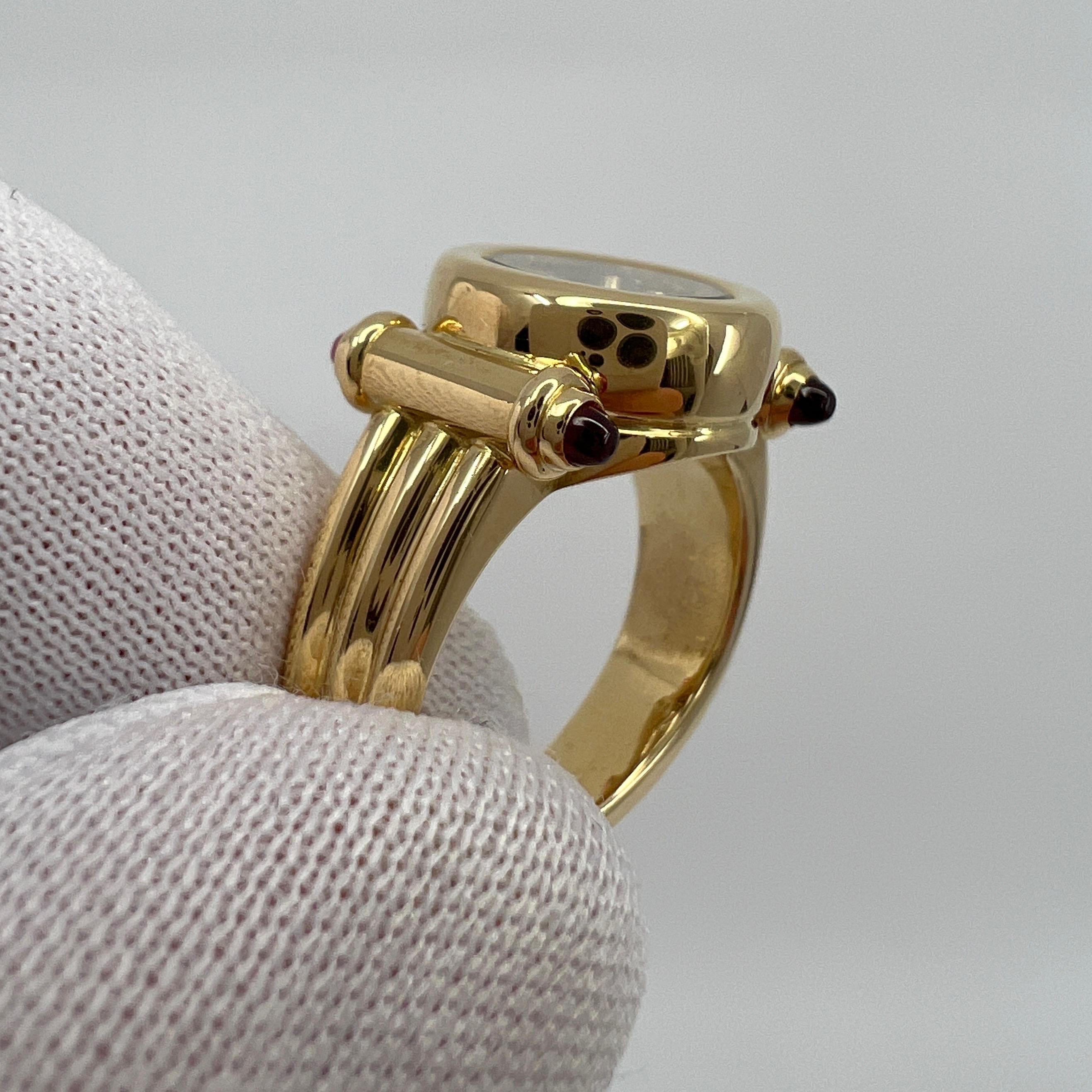Women's or Men's Rare Vintage Chopard Happy Diamonds Ruby & Diamond 18k Yellow Gold Ring with Box