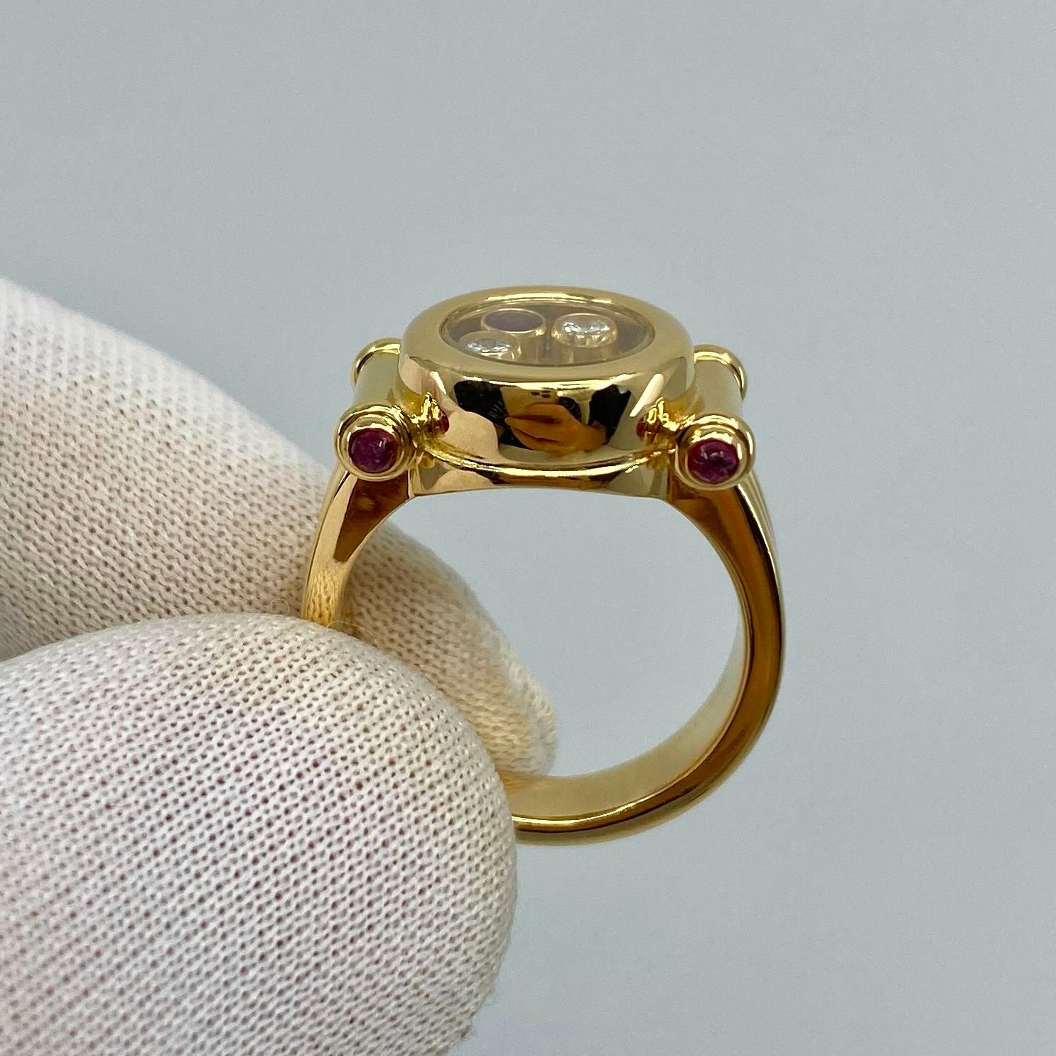Rare Vintage Chopard Happy Diamonds Ruby & Diamond 18k Yellow Gold Ring with Box 2