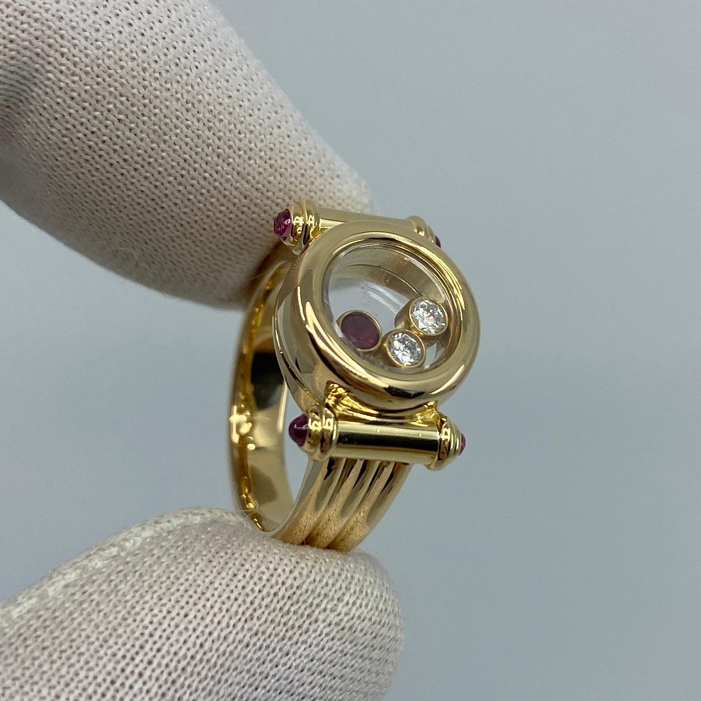 Rare Vintage Chopard Happy Diamonds Ruby & Diamond 18k Yellow Gold Ring with Box 1