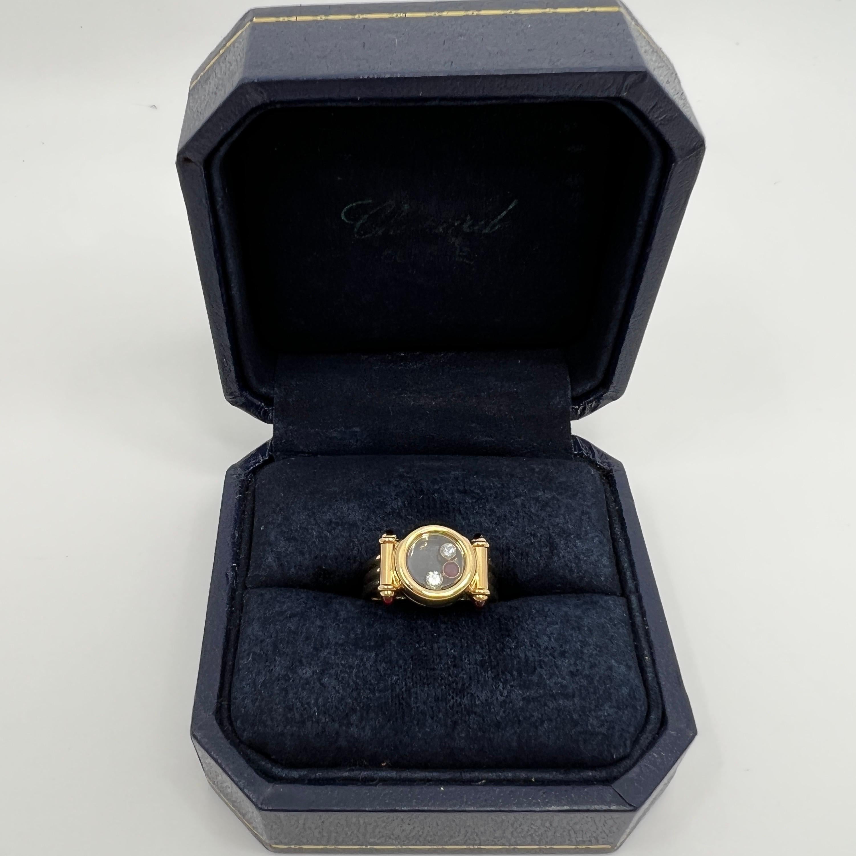 Rare Vintage Chopard Happy Diamonds Ruby & Diamond 18k Yellow Gold Ring with Box 1