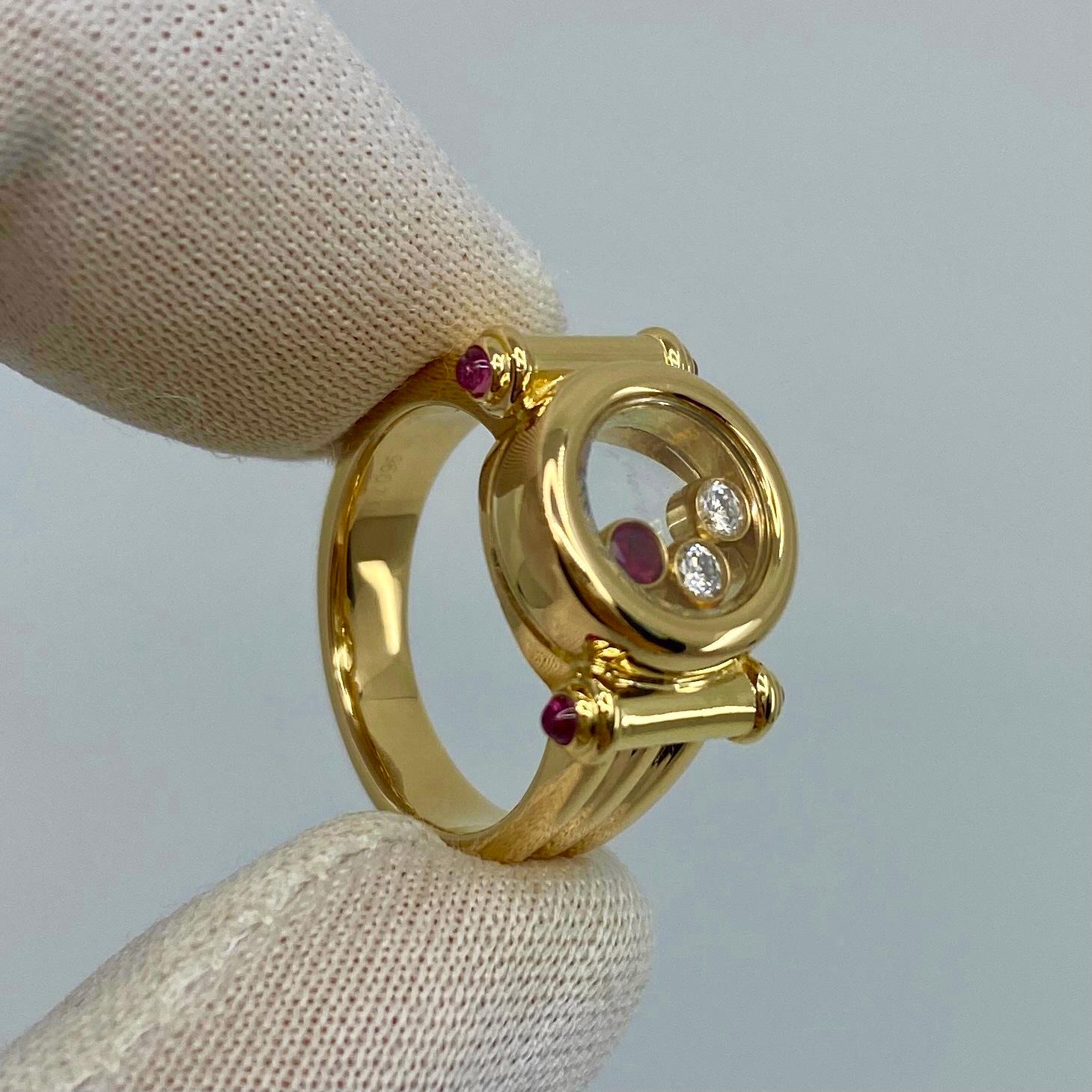 Rare Vintage Chopard Happy Diamonds Ruby & Diamond 18k Yellow Gold Ring with Box 3