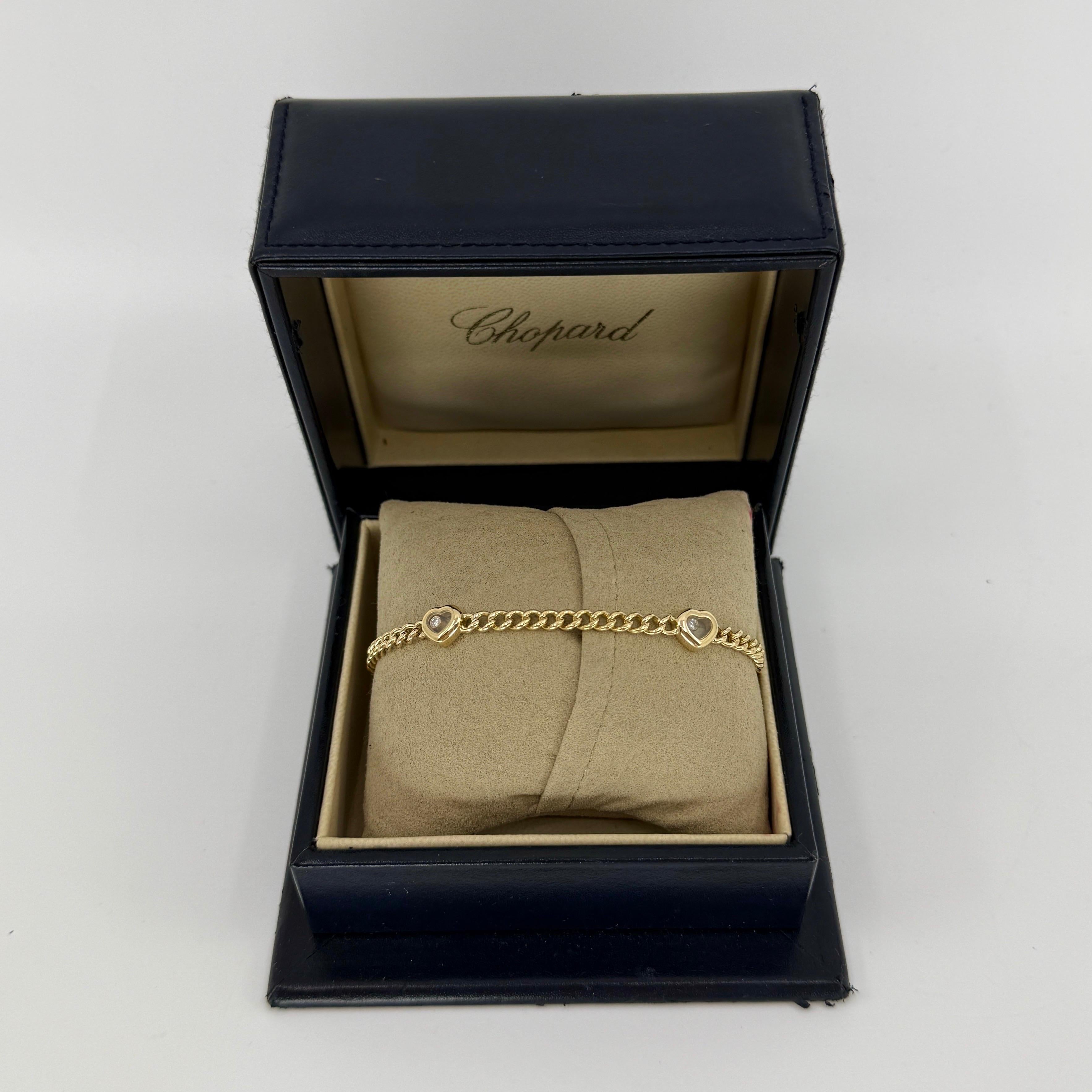Seltene Chopard Happy Diamonds Love Heart 18k Gelbgold Curb Armband.

Schönes Vintage-Armband von Chopard aus der klassischen Happy-Diamonds-Reihe. 
Die Kollektion Happy Diamonds von Chopard ist von Wassertropfen inspiriert und zeigt Diamanten, die