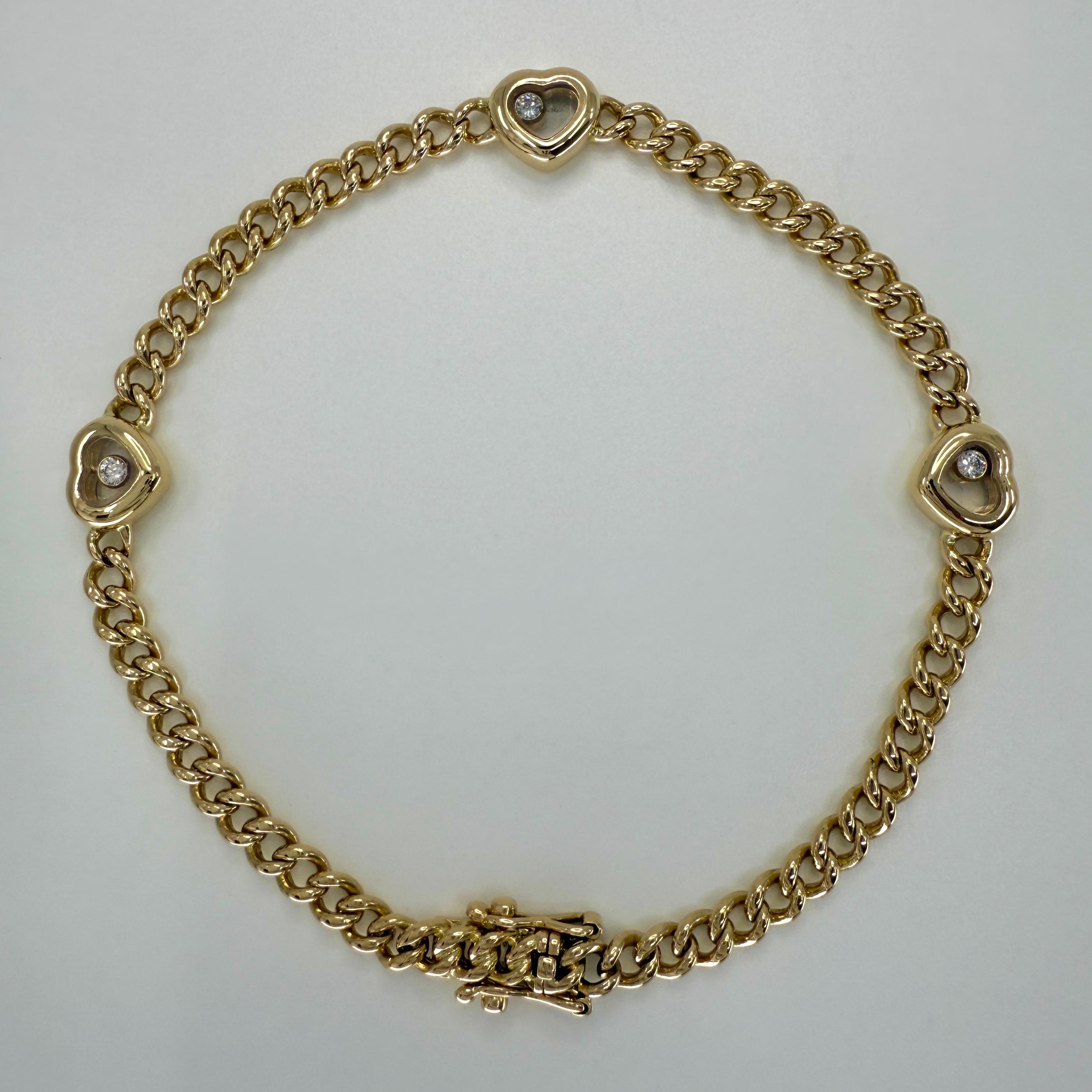 Seltenes Vintage Chopard Love Heart Happy Diamonds Curb-Armband 18k Gelbgold (Rundschliff) im Angebot