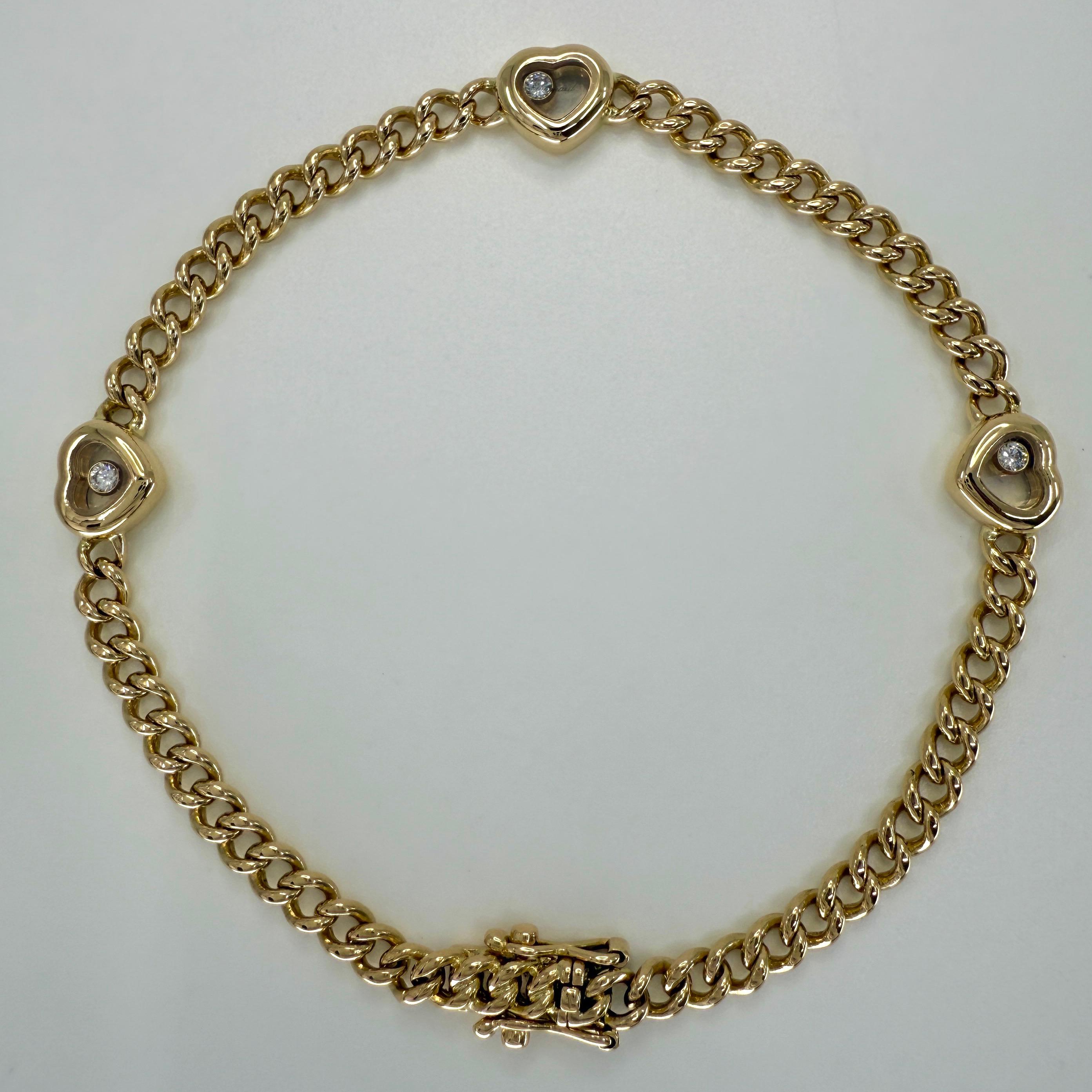 Seltenes Vintage Chopard Love Heart Happy Diamonds Curb-Armband 18k Gelbgold für Damen oder Herren im Angebot