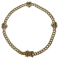 Rare Vintage Chopard Love Heart Happy Diamonds Curb Bracelet 18k Yellow Gold