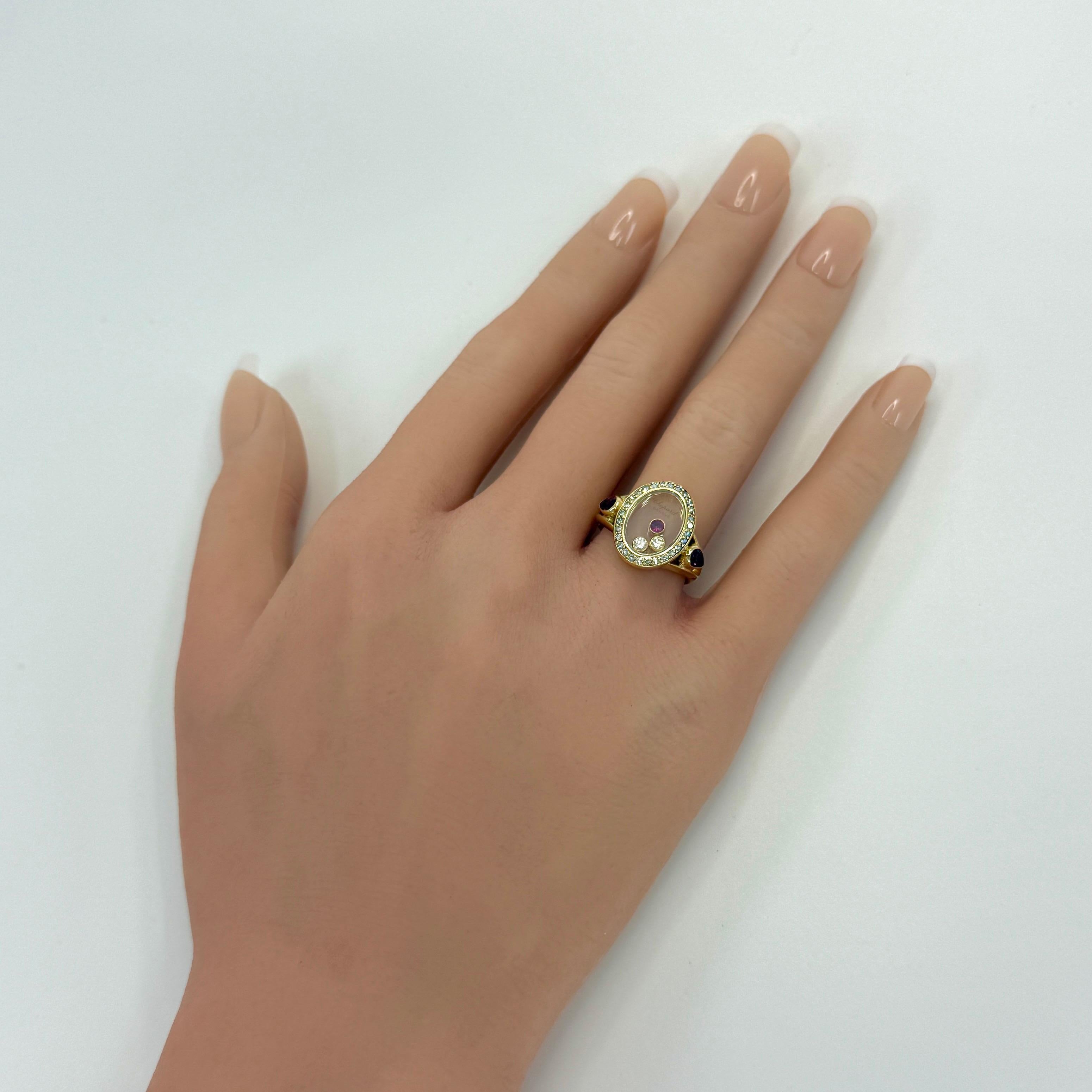 Raro anello d'epoca Chopard Oval Happy Diamonds con rubino e diamanti in oro giallo 18 ct. in vendita 5