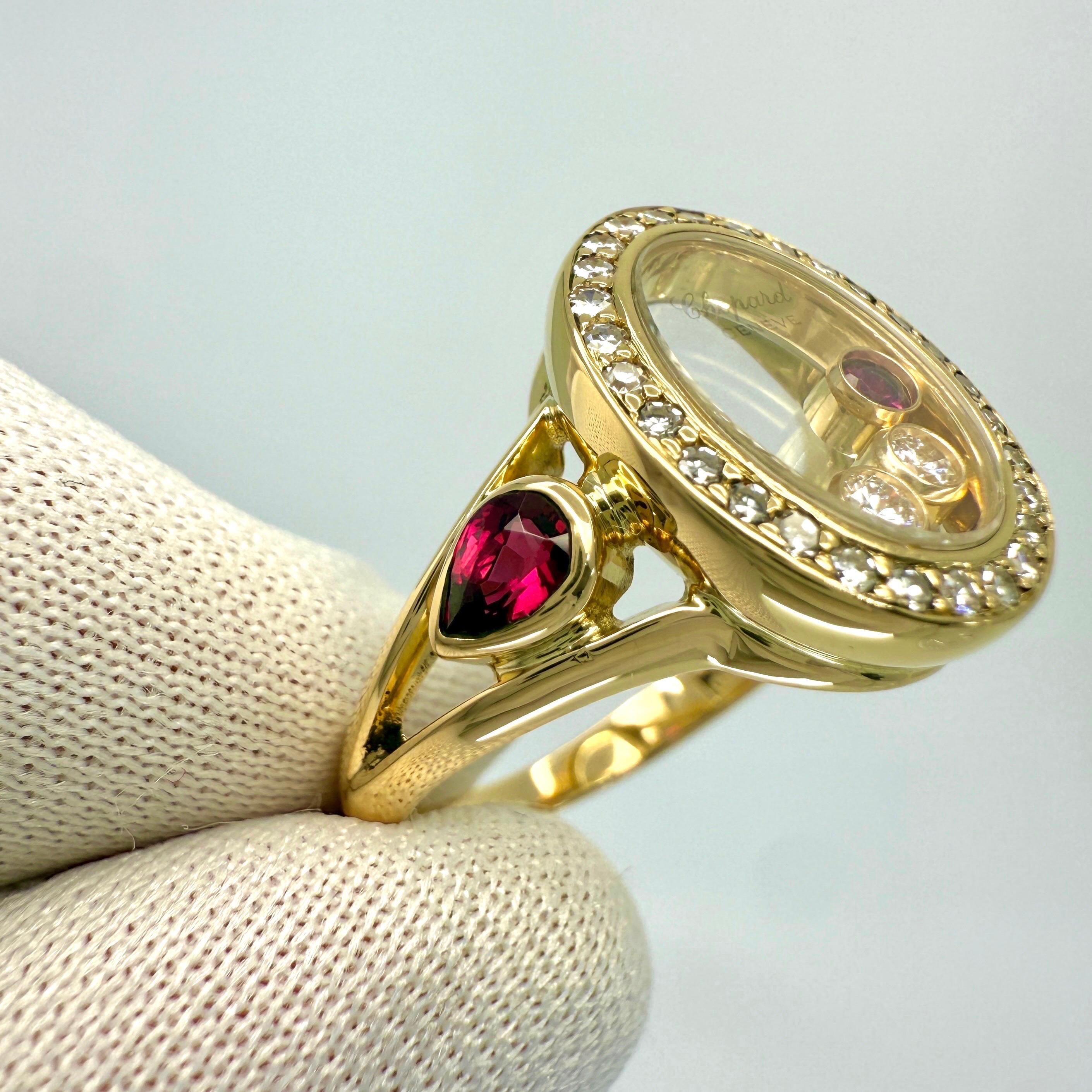 Raro anello d'epoca Chopard Oval Happy Diamonds con rubino e diamanti in oro giallo 18 ct. In condizioni buone in vendita a Birmingham, GB