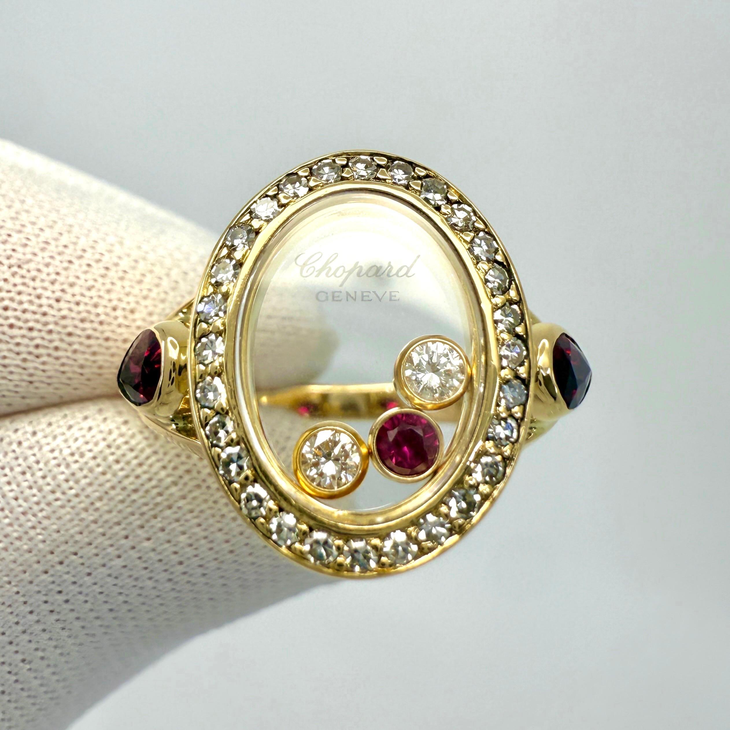 Raro anello d'epoca Chopard Oval Happy Diamonds con rubino e diamanti in oro giallo 18 ct. in vendita 1