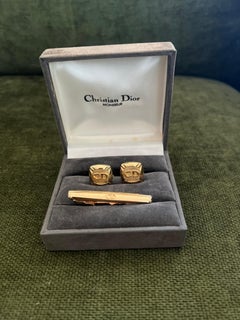 Rari gemelli d'epoca Christian Dior con placca d'oro, circa 1990, con astuccio originale