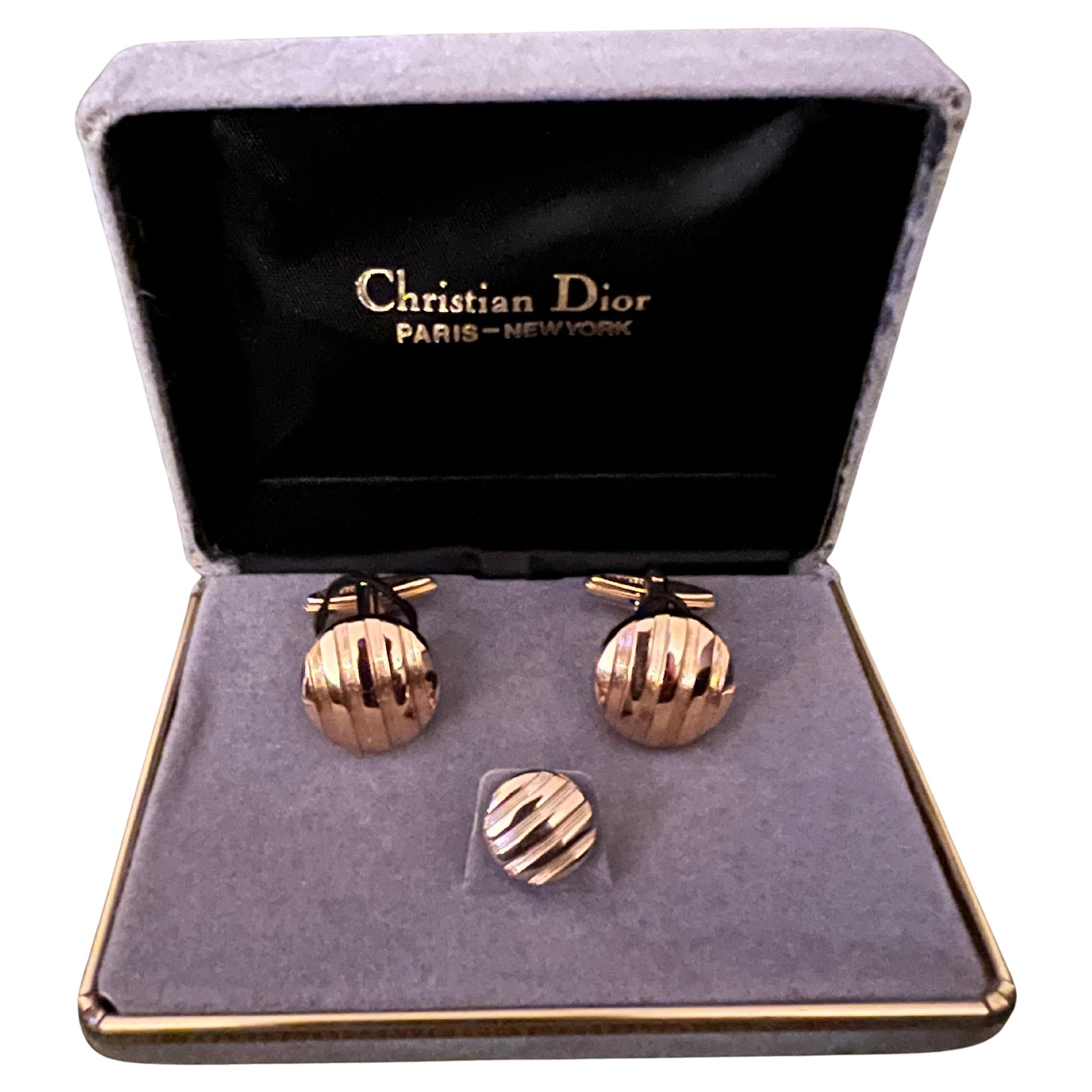 Rare Vintage Christian Dior Gold Plate Cufflinks Circa 1990 In Original Case