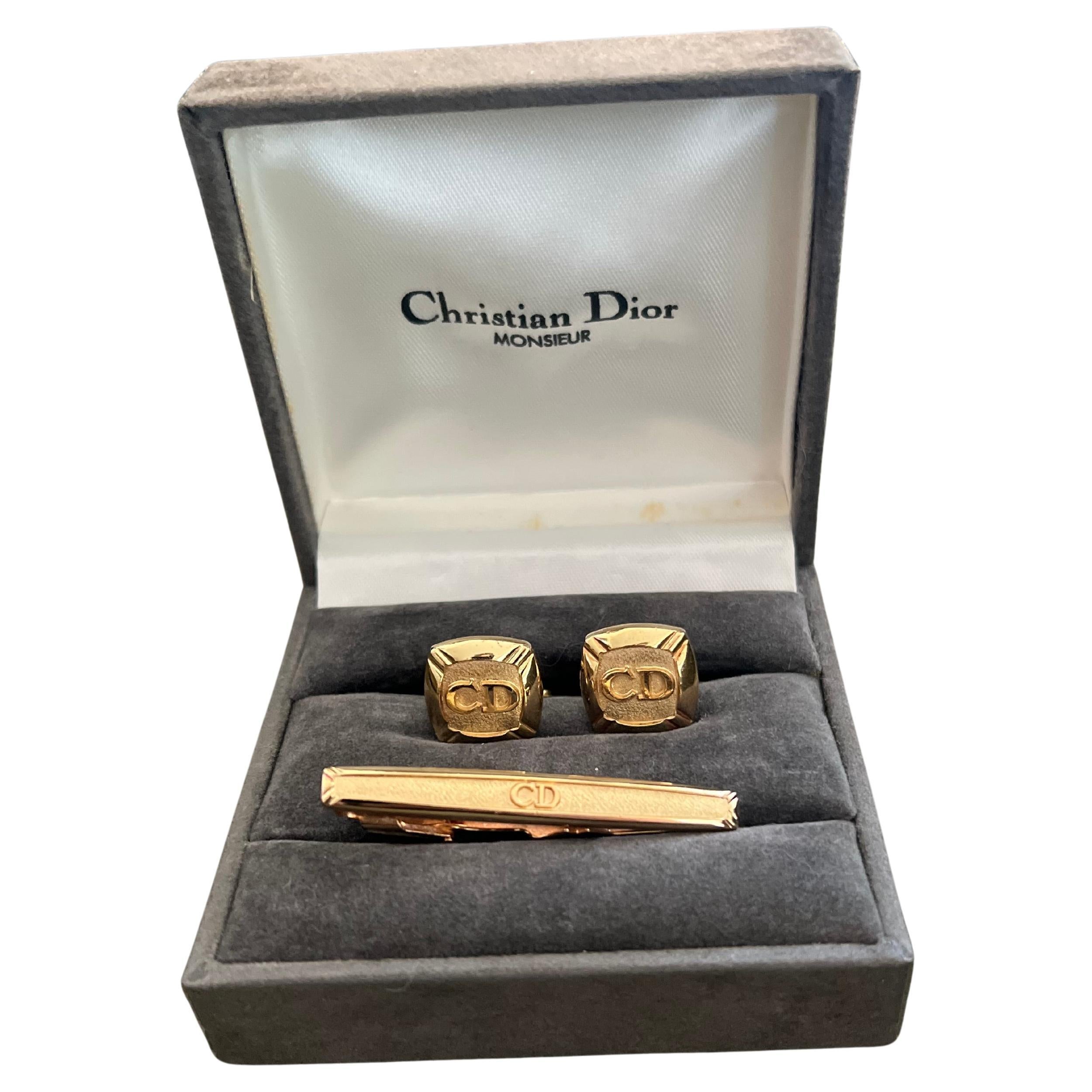 Rare Vintage Christian Dior Gold Plate Cufflinks Circa 1990 In Original Case