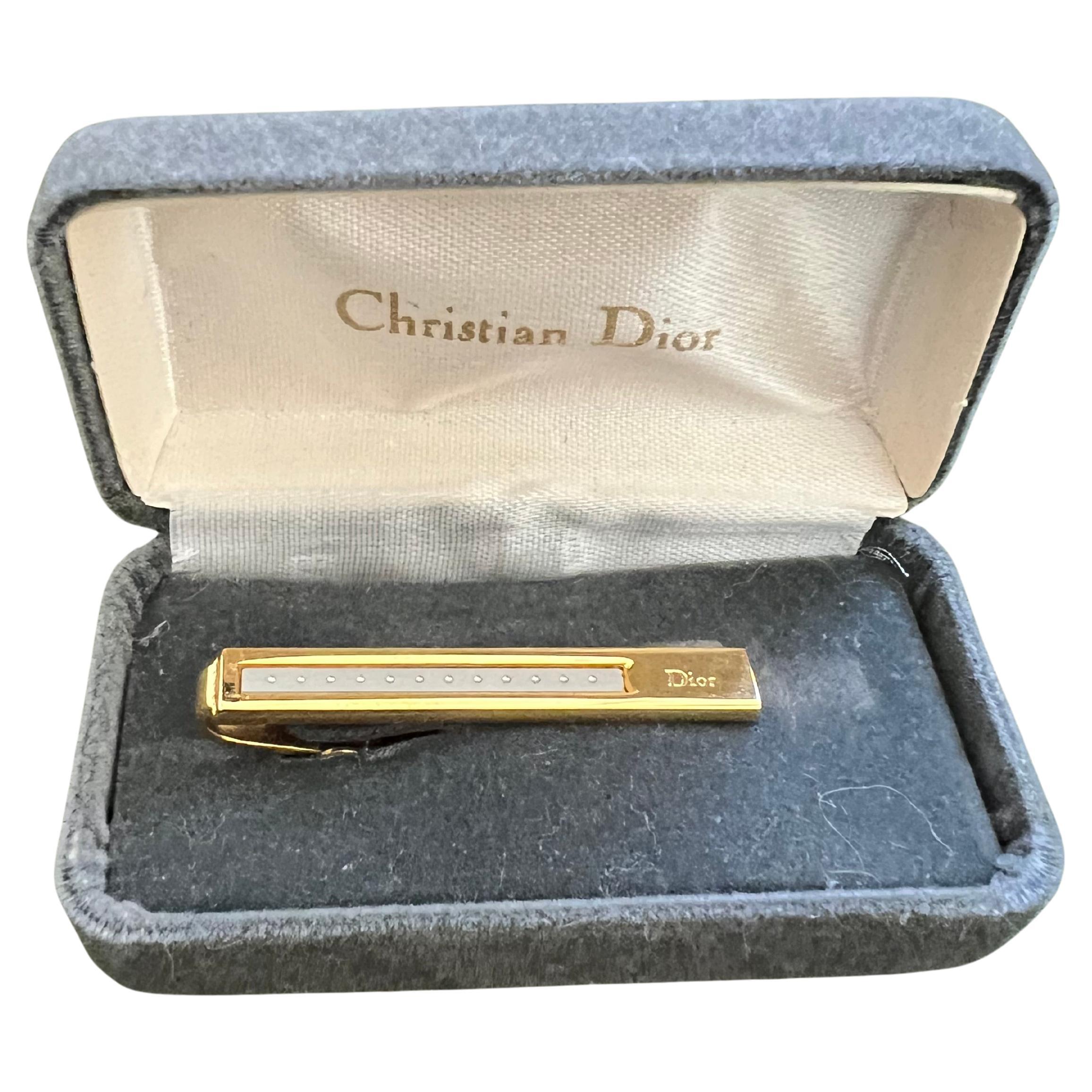 Seltene Vintage Christian Dior vergoldete Krawattenklammer Circa 1980 in Originalgehäuse, vergoldet